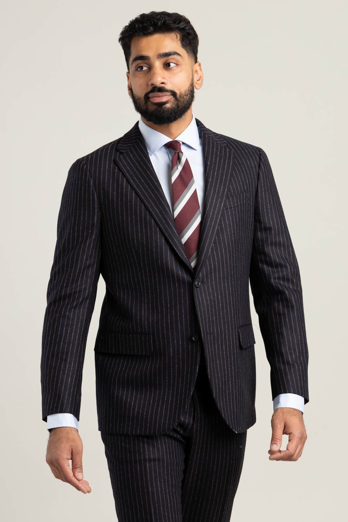 Navy Pin Striped Flannel Suit