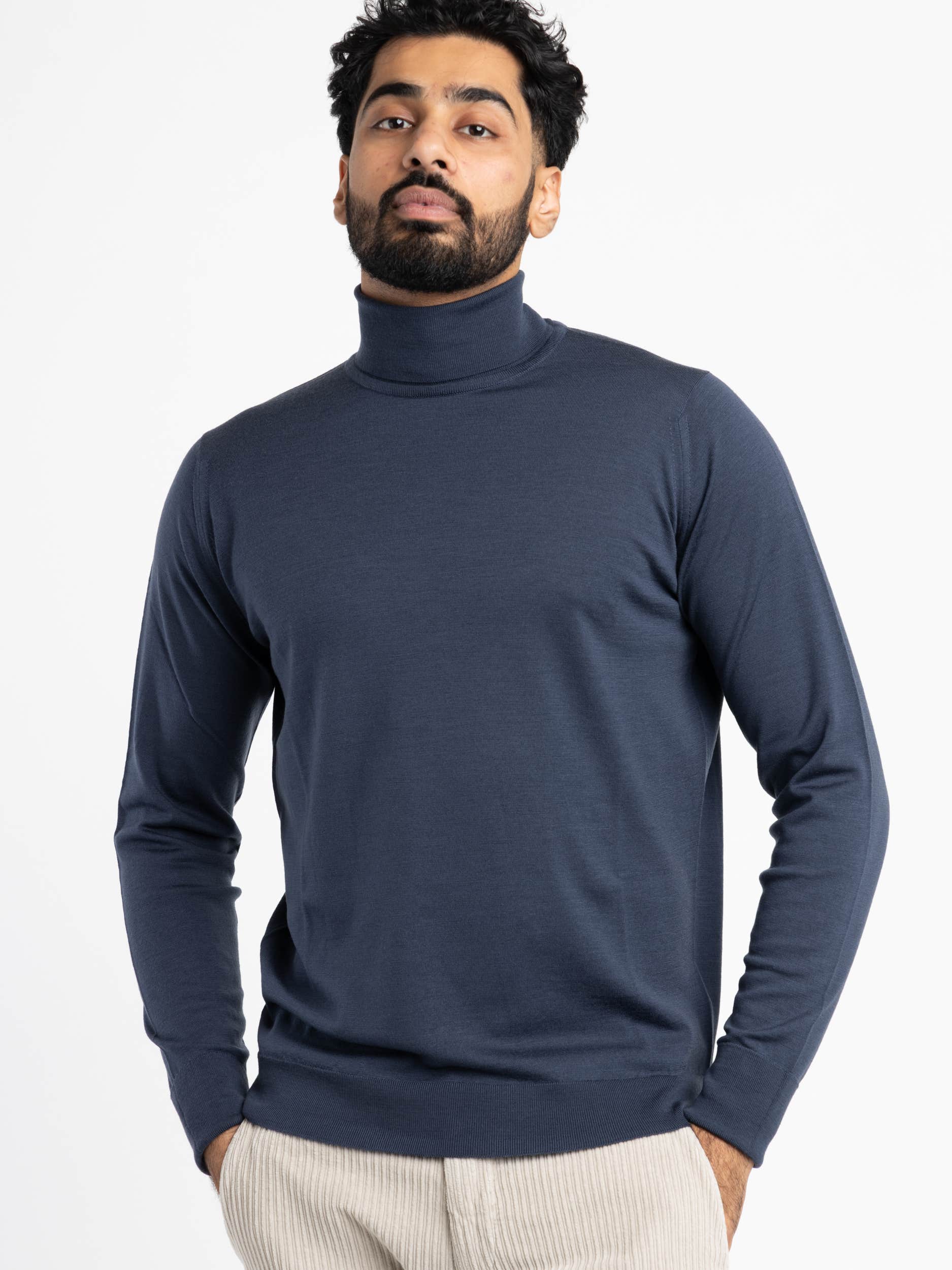 Smoke Blue Wool Richards Roll-neck