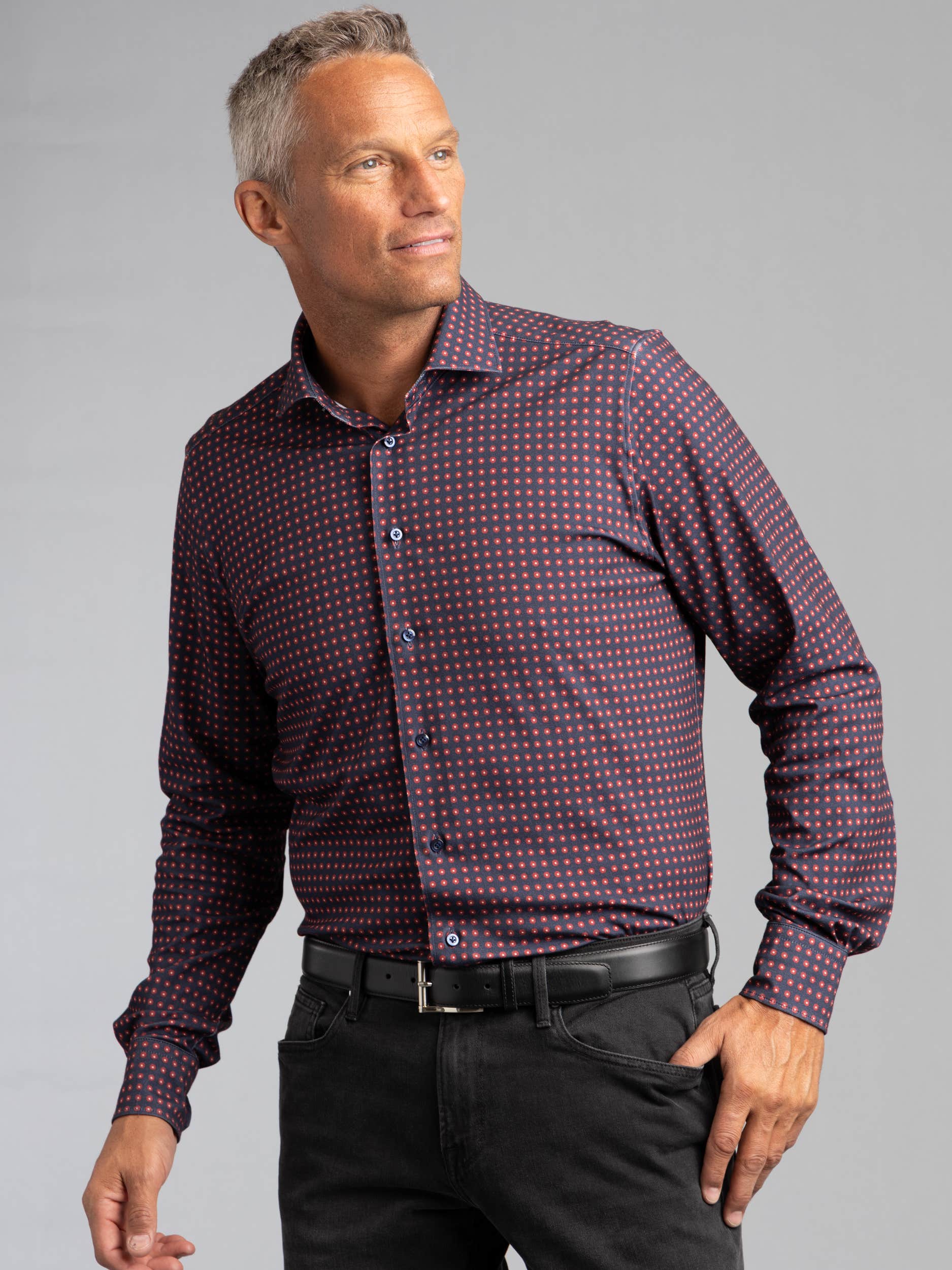 Navy/Red Patterned Dress Shirt