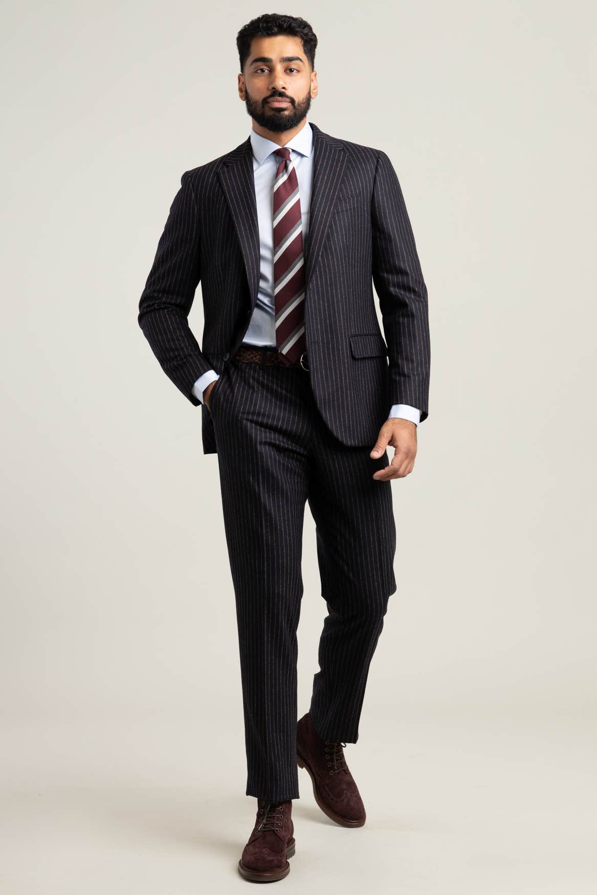 Navy Pin Striped Flannel Suit
