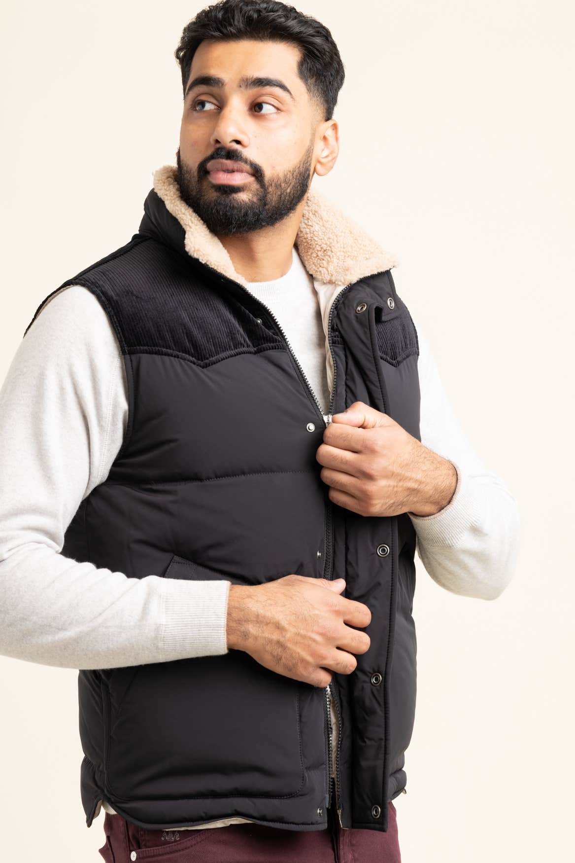 Cotton-Corduroy and Shearling-Trimmed Shell Down Vest