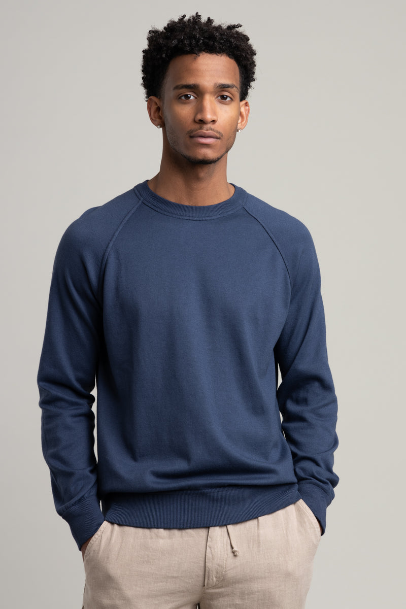 Navy Cotton-Cashmere Crewneck Sweater