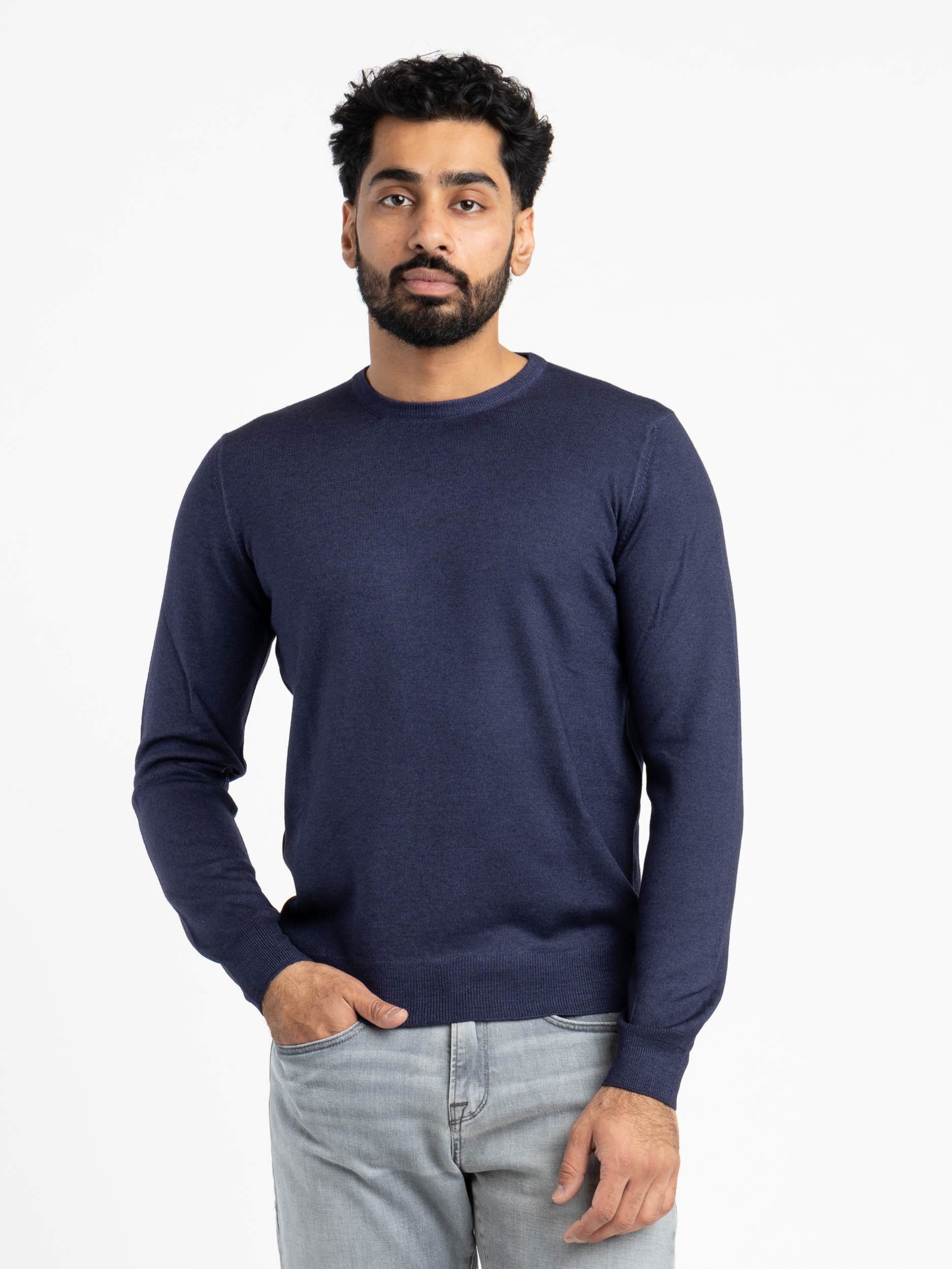 Navy Blue Wool Vintage Crewneck