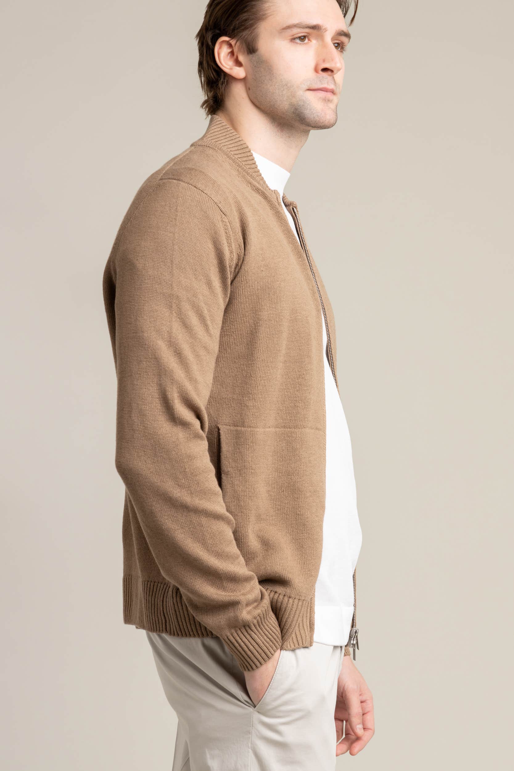 Brown Zippered Cardigan