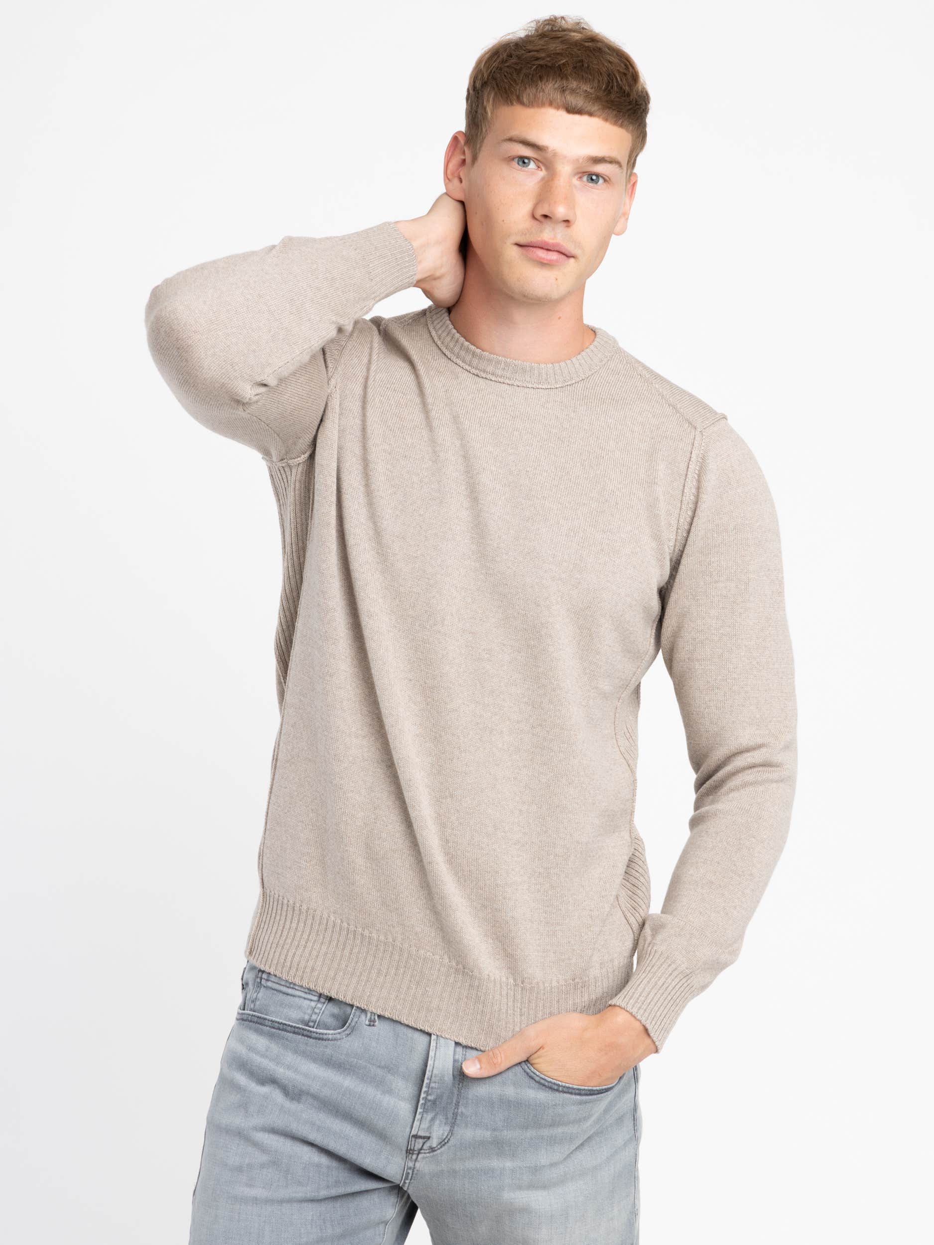 Light Brown Merino Raw Edge Crewneck