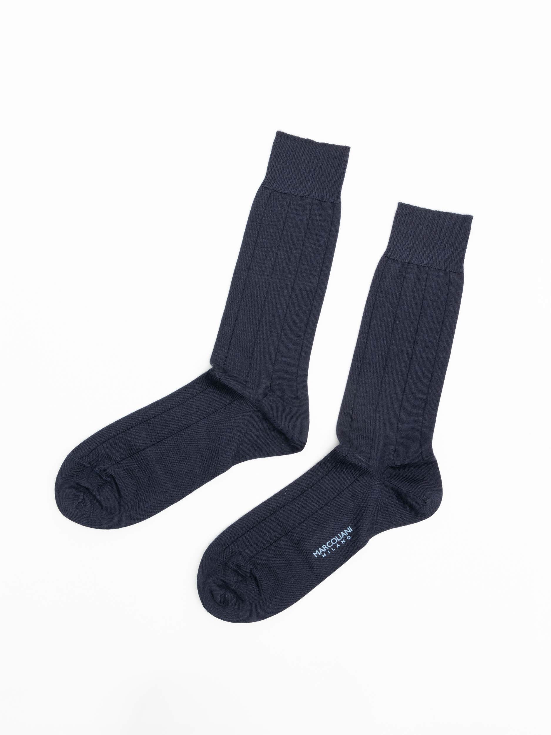 Navy Cashmere Ribbed Dress Socks