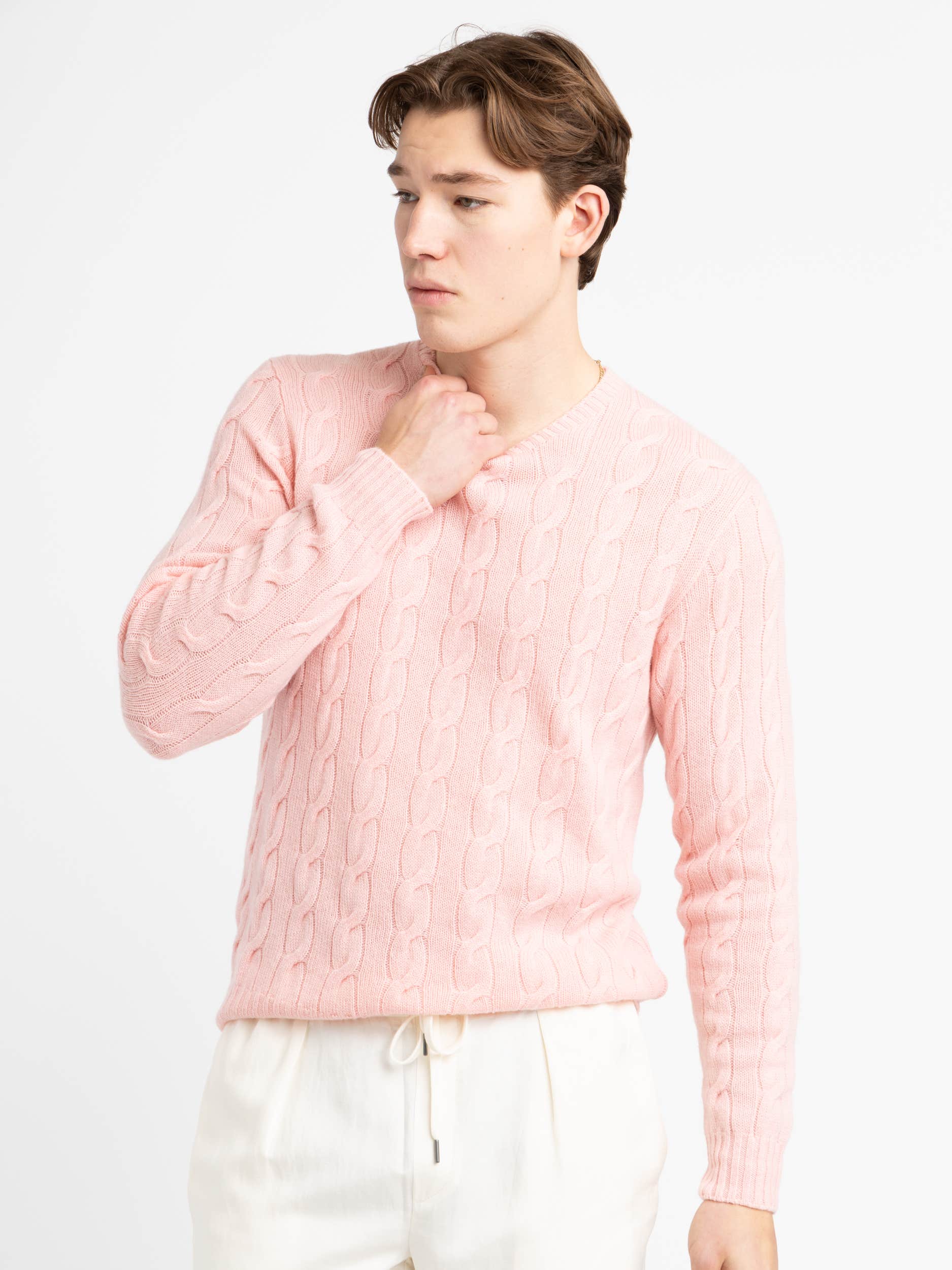 Crystal Rose Cable-Knit Cashmere Sweater
