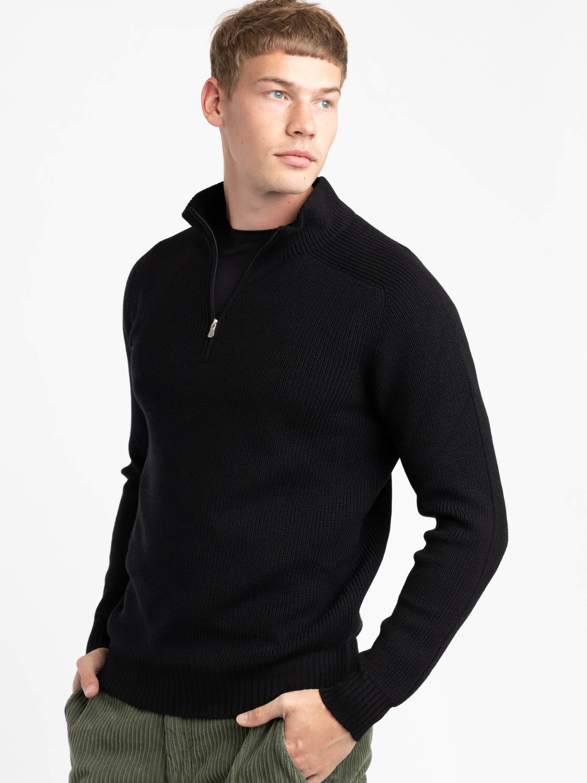 Black Rainwool Quarter-Zip Pullover Sweater