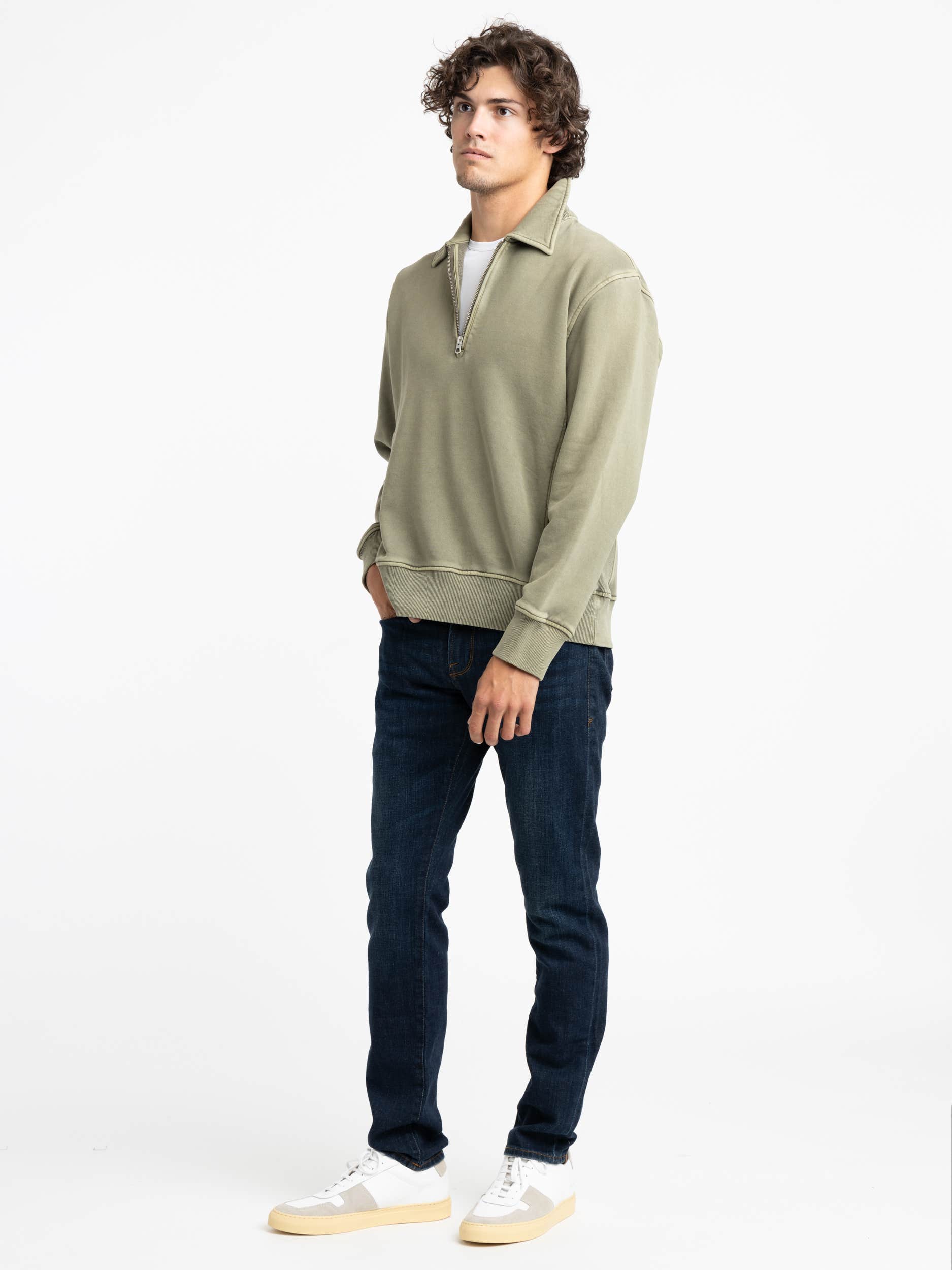 Olive Green Som Half Zip Sweatshirt in Fleece