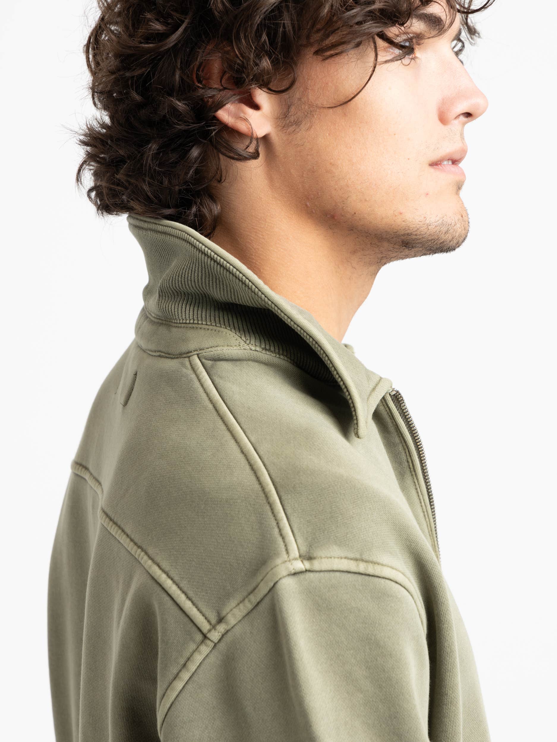 Olive Green Som Half Zip Sweatshirt in Fleece