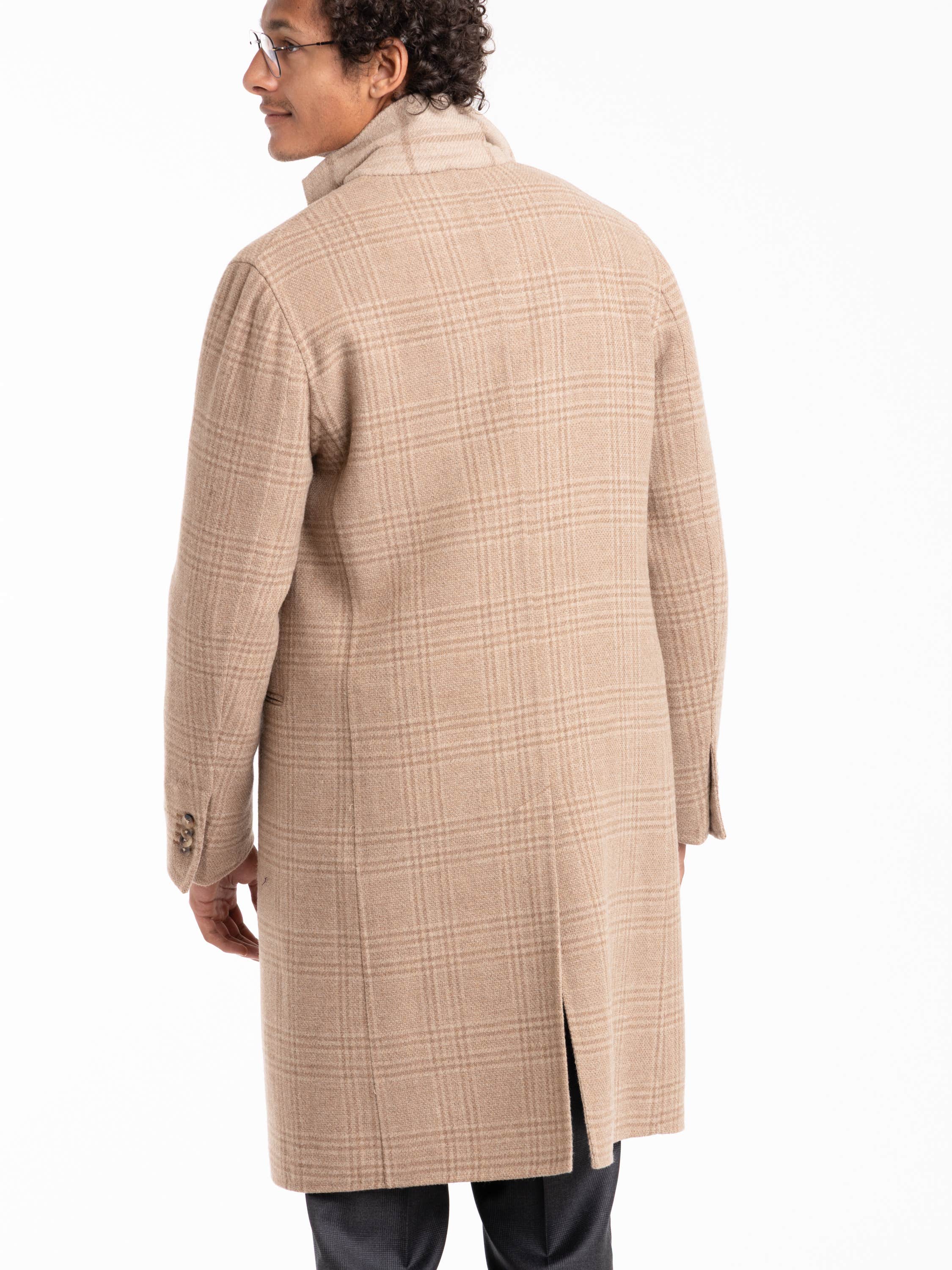 Beige Check Wool-Cashmere Coat