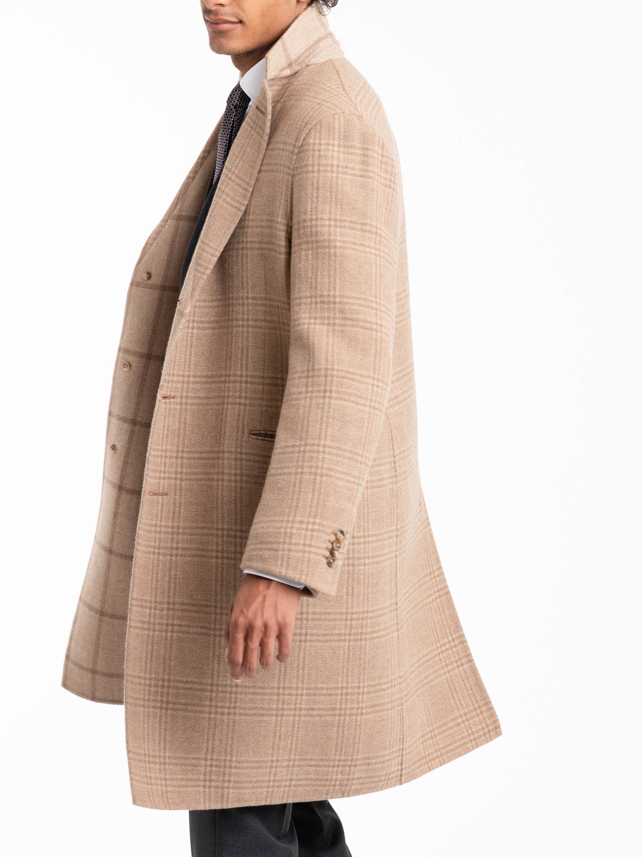 Beige Check Wool-Cashmere Coat