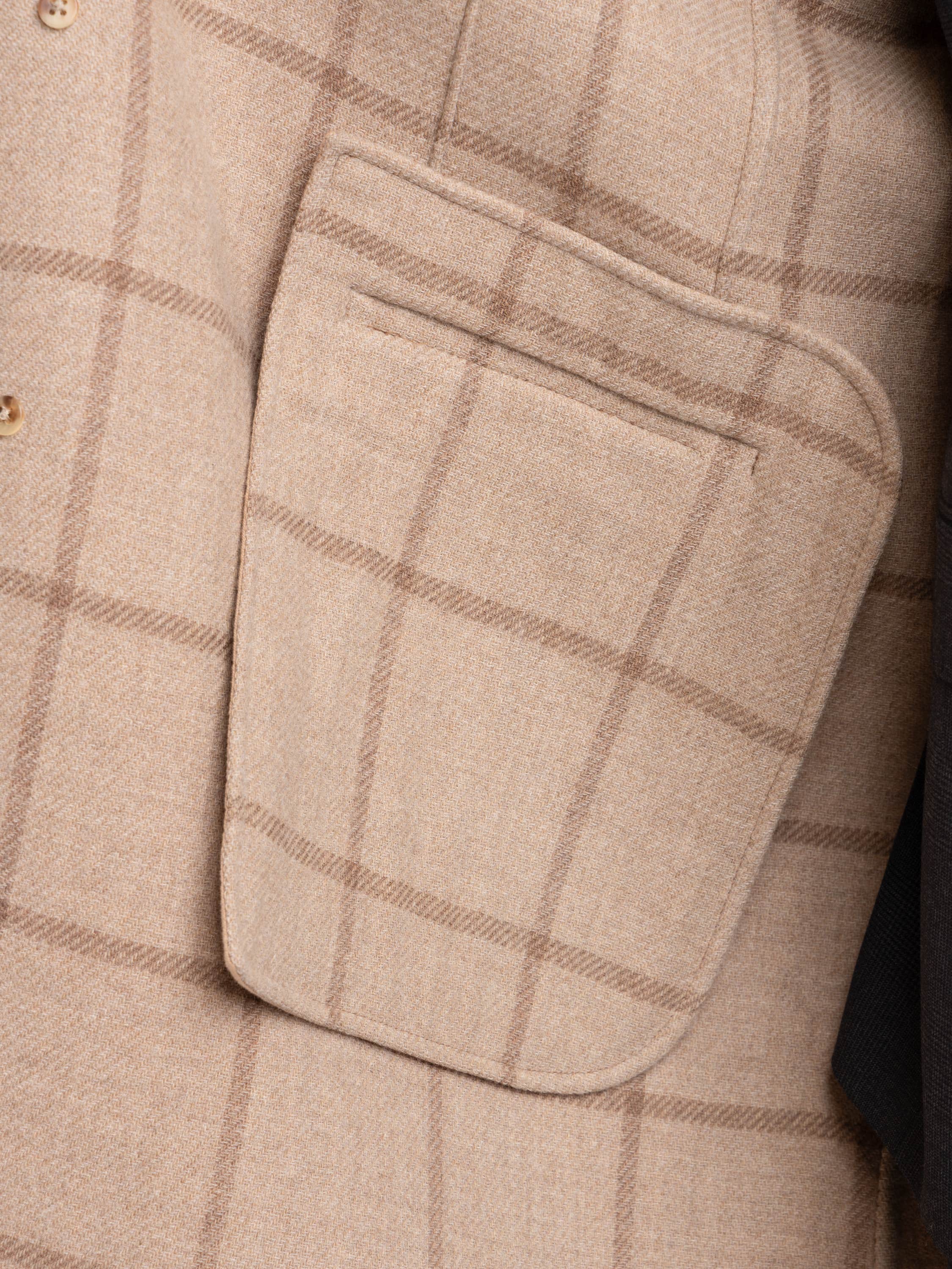 Beige Check Wool-Cashmere Coat