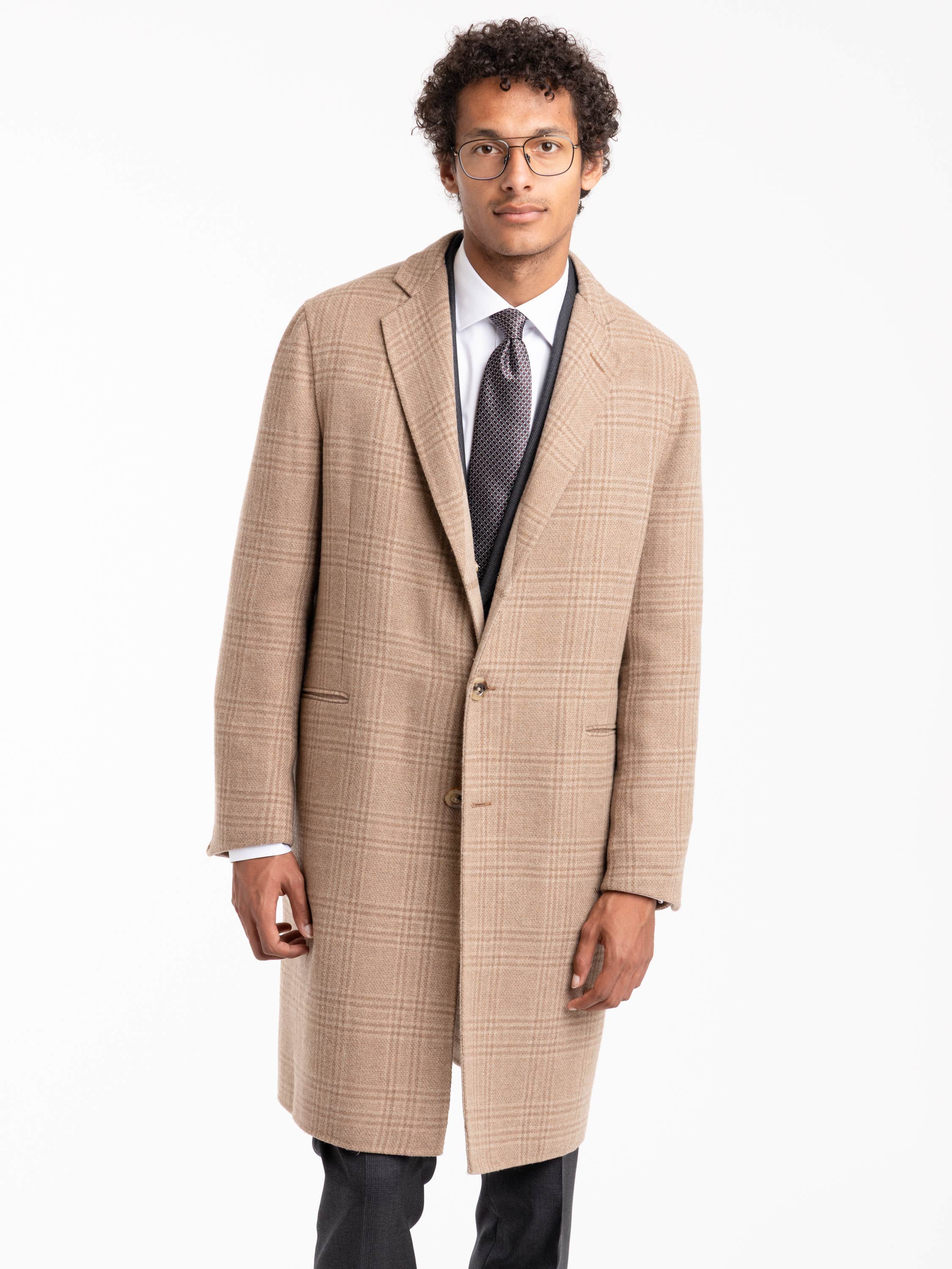 Beige Check Wool-Cashmere Coat