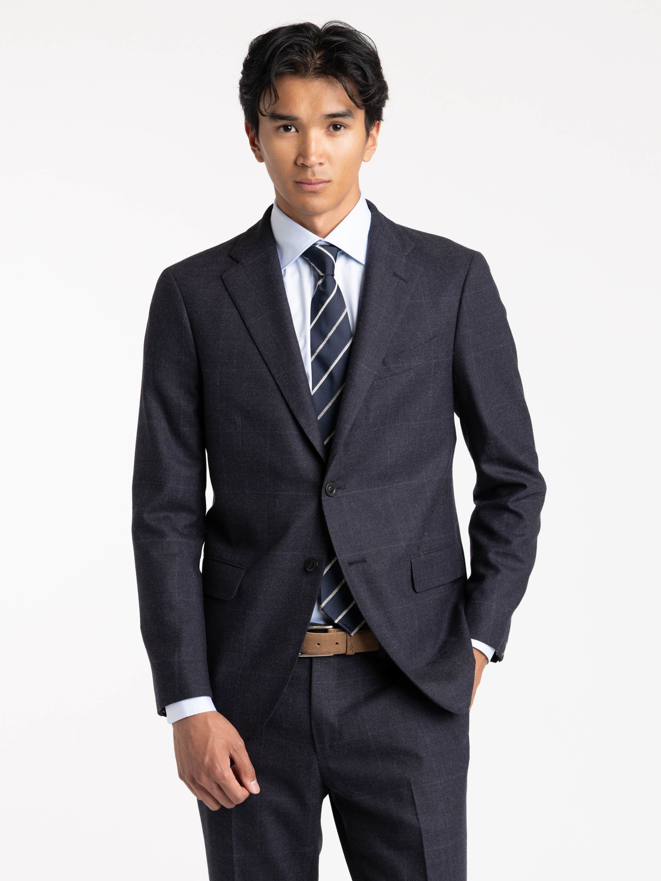 Navy Graph Check Deconstructed Flannel Wool Suit