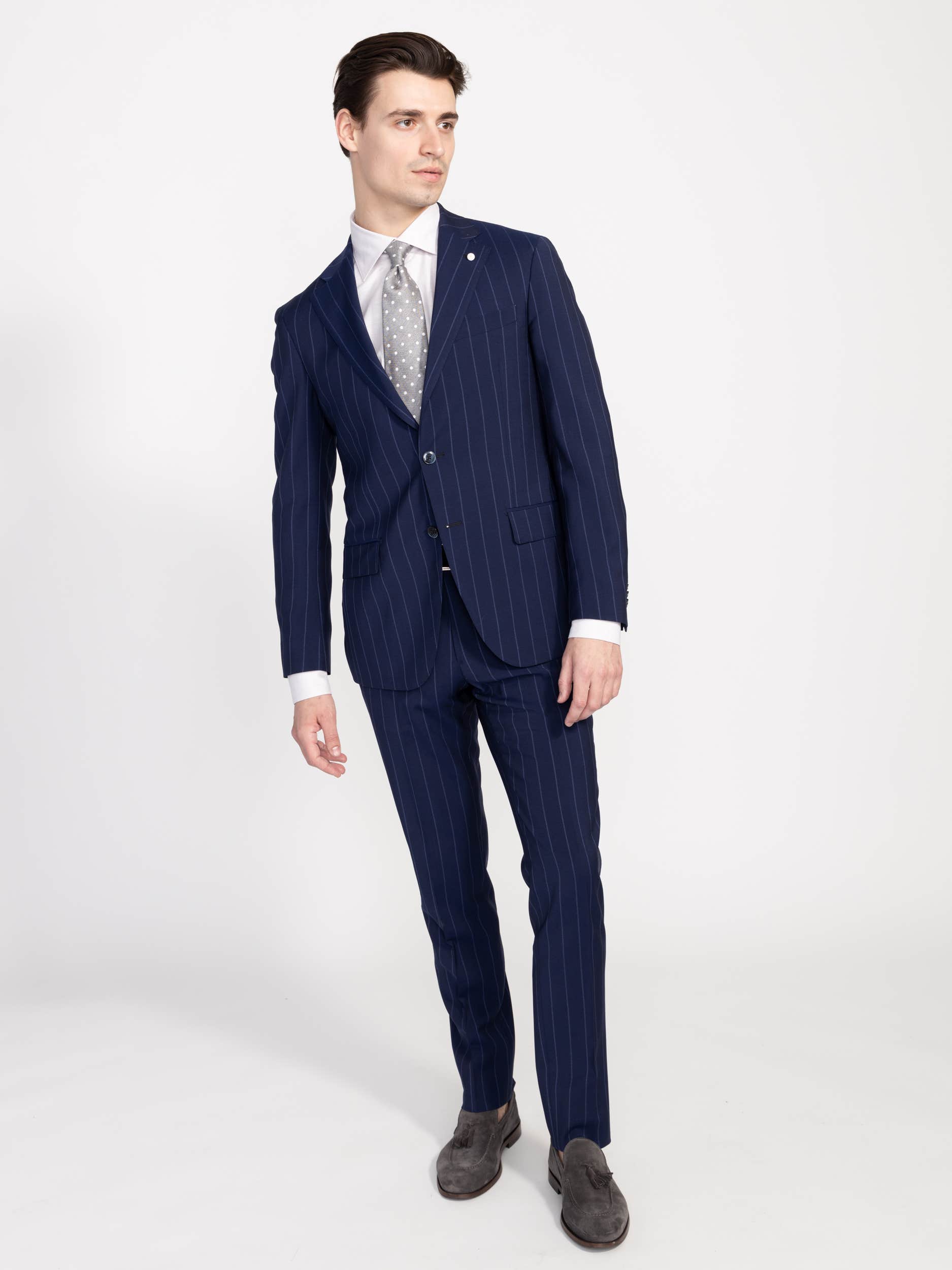 Navy Wool Striped Suit