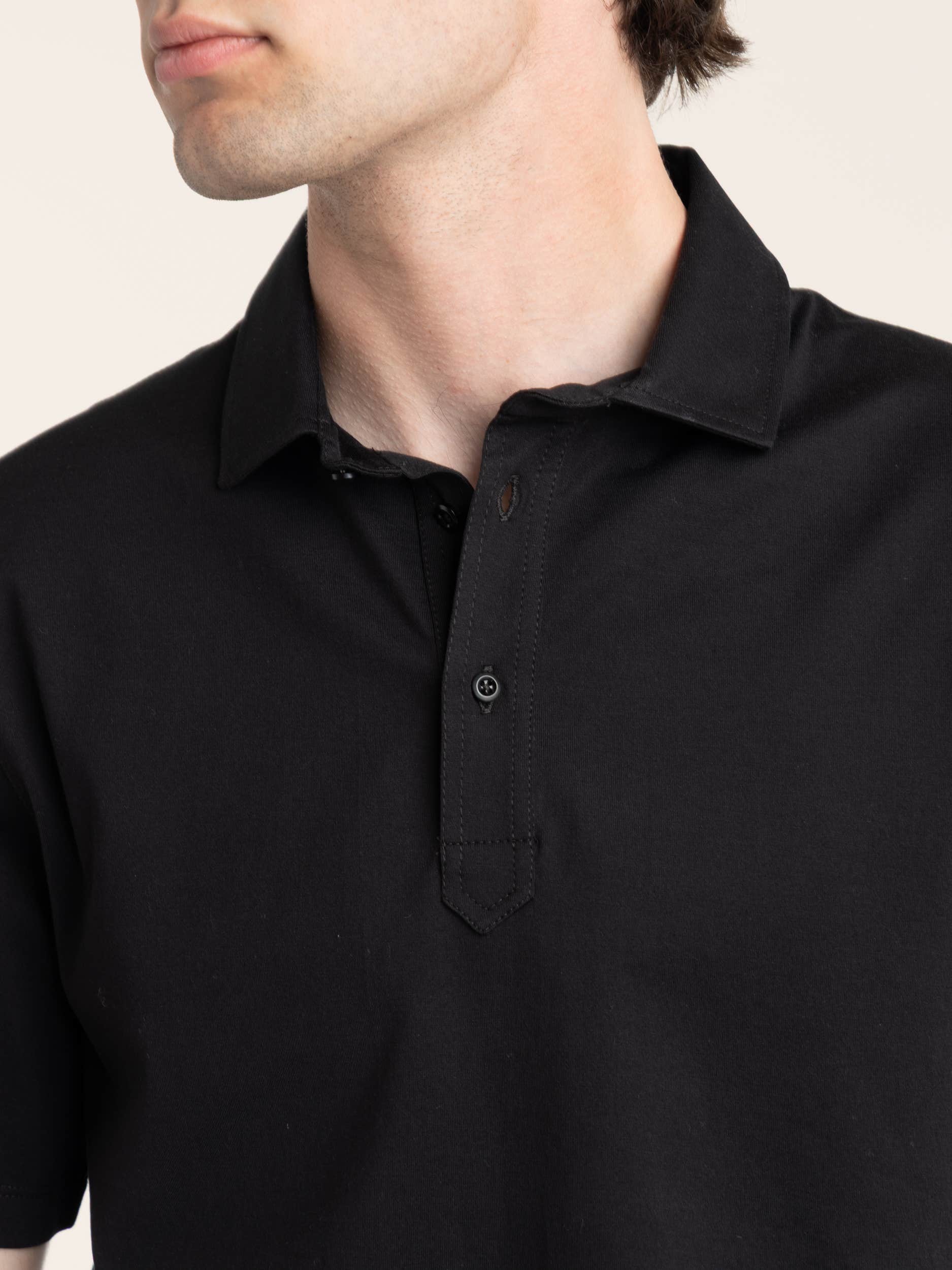 Black Cotton Jersey Polo Shirt-Style Collar