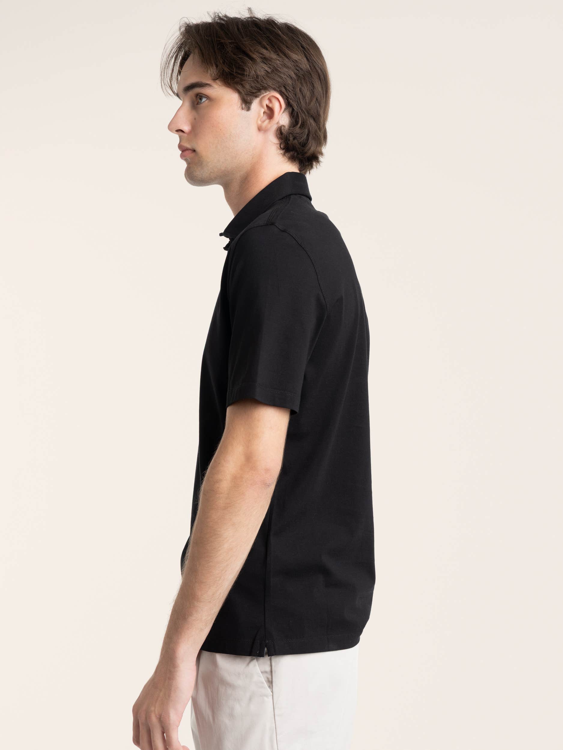 Black Cotton Jersey Polo Shirt-Style Collar