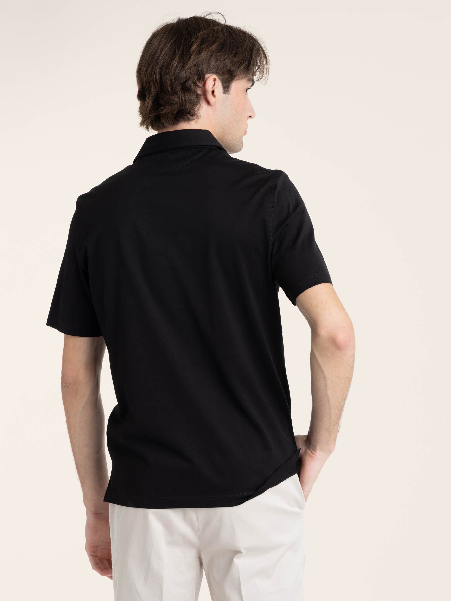 Black Cotton Jersey Polo Shirt-Style Collar
