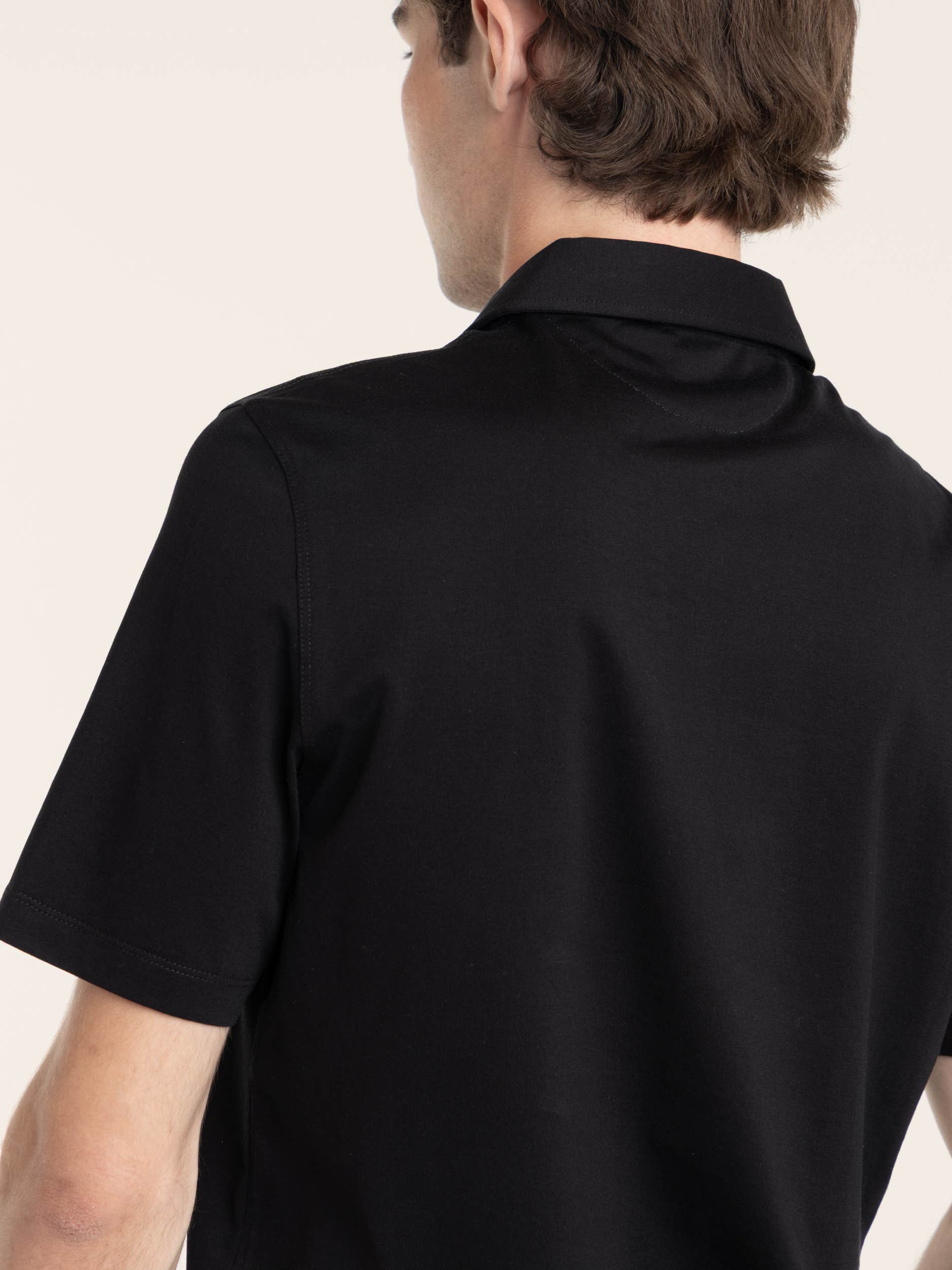 Black Cotton Jersey Polo Shirt-Style Collar
