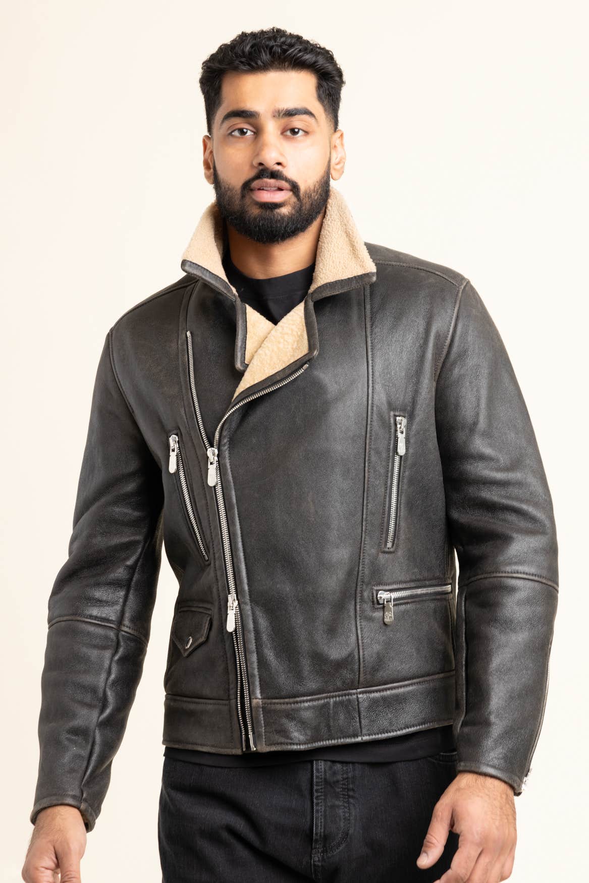 Black Shearling Moto Jacket