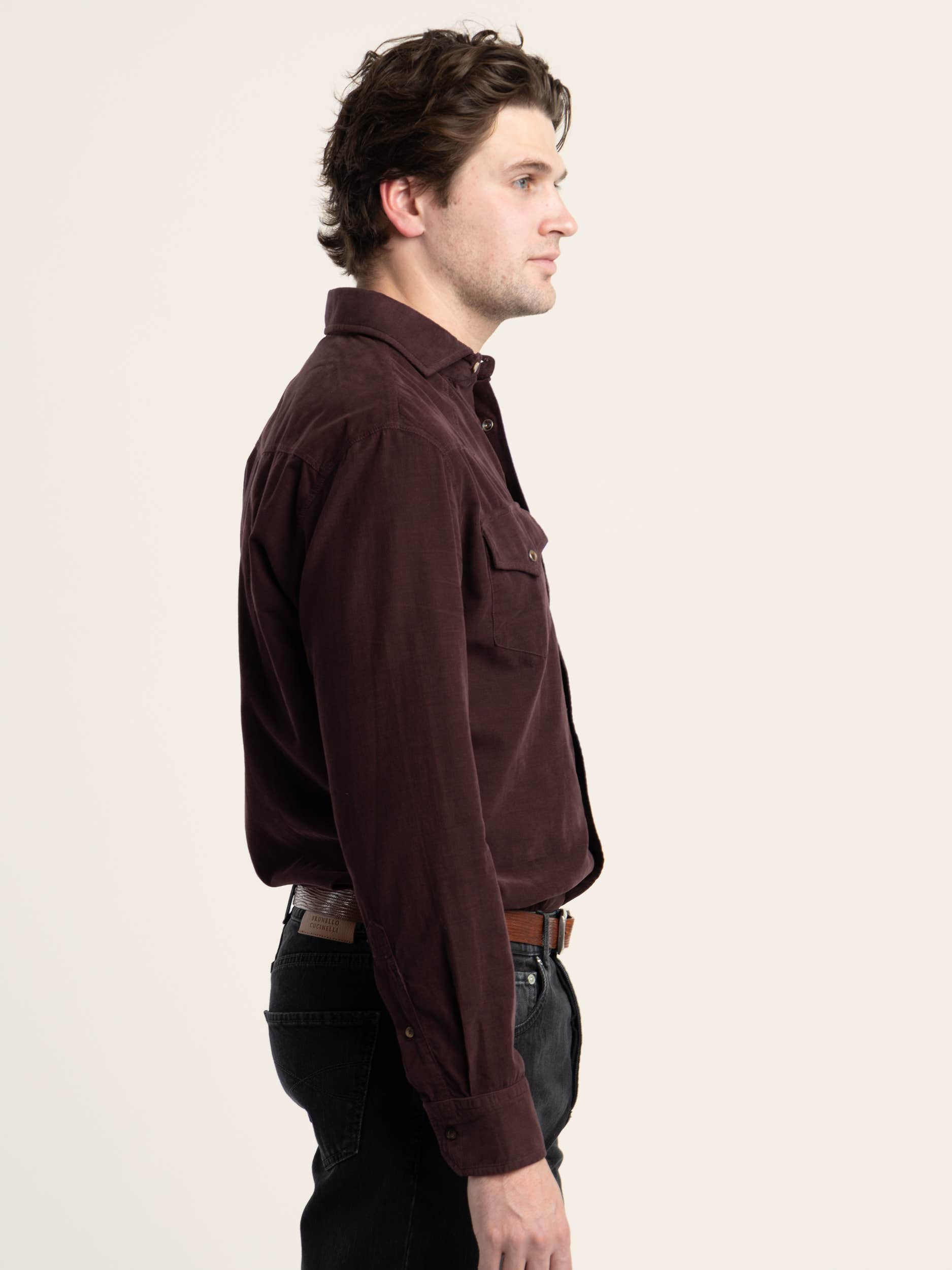 Burgundy Western Button-Up Cotton Shirt