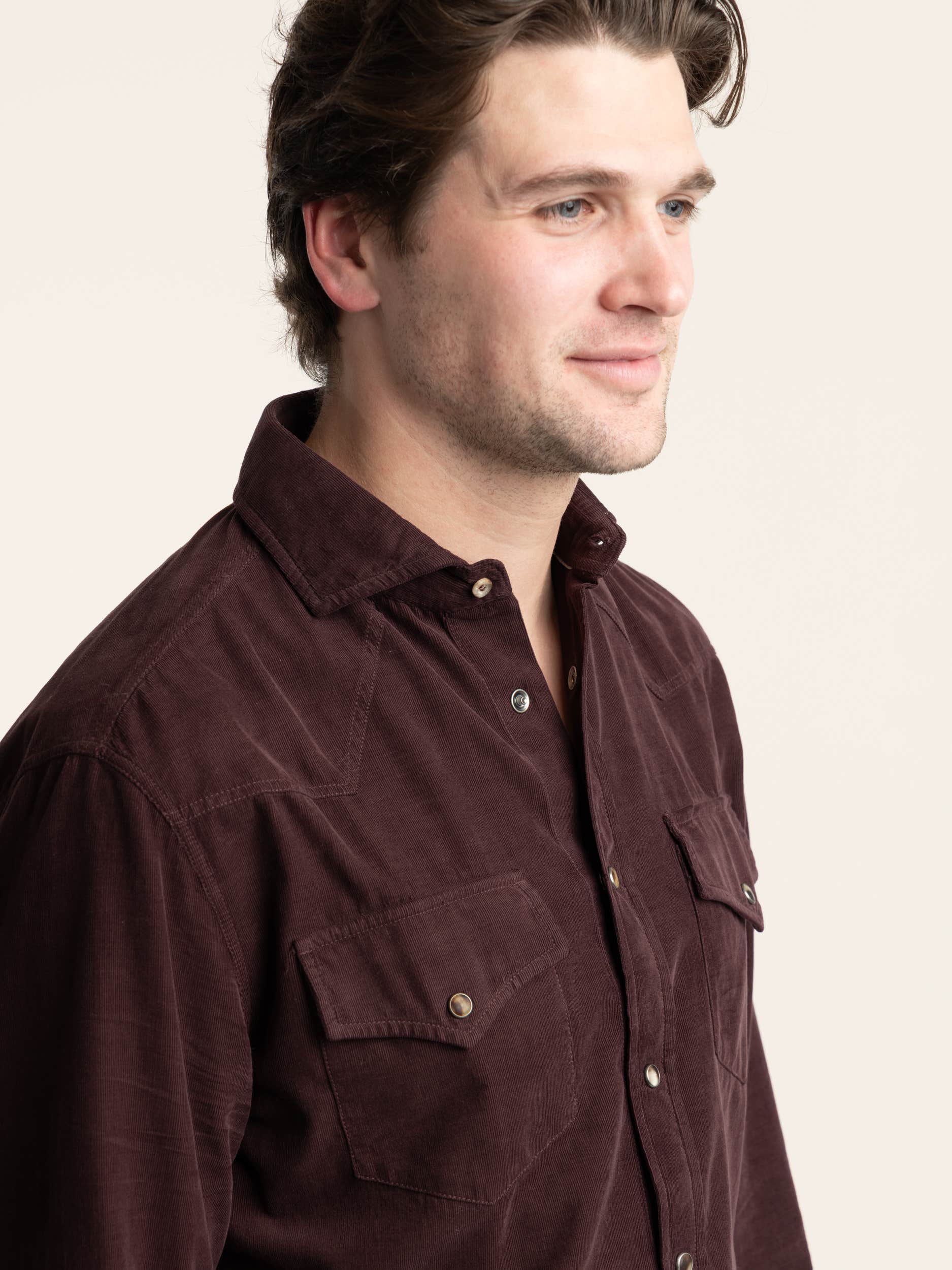 Burgundy Western Button-Up Cotton Shirt