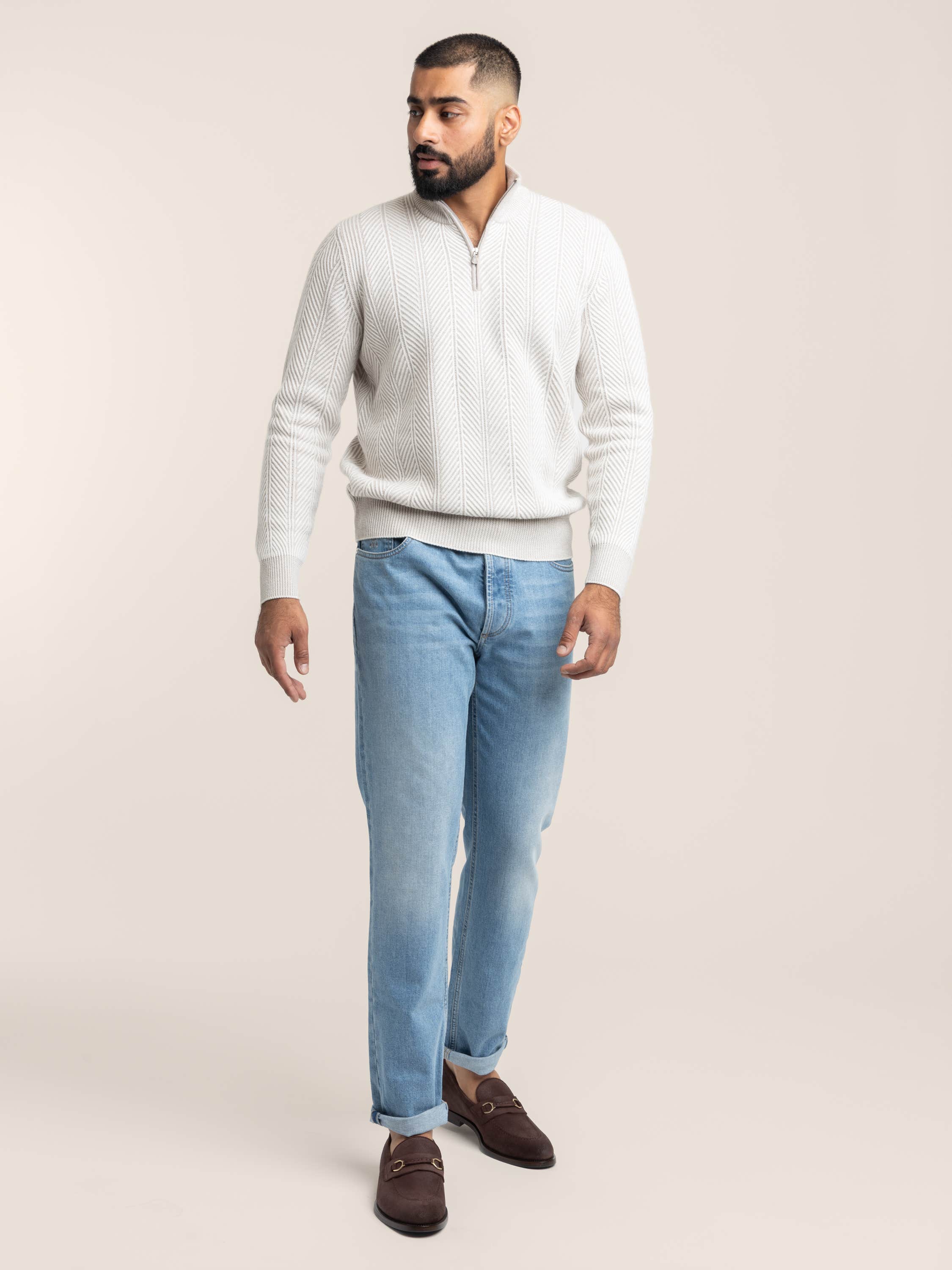 Cashmere Vanise Half Zip Chevron Sweater