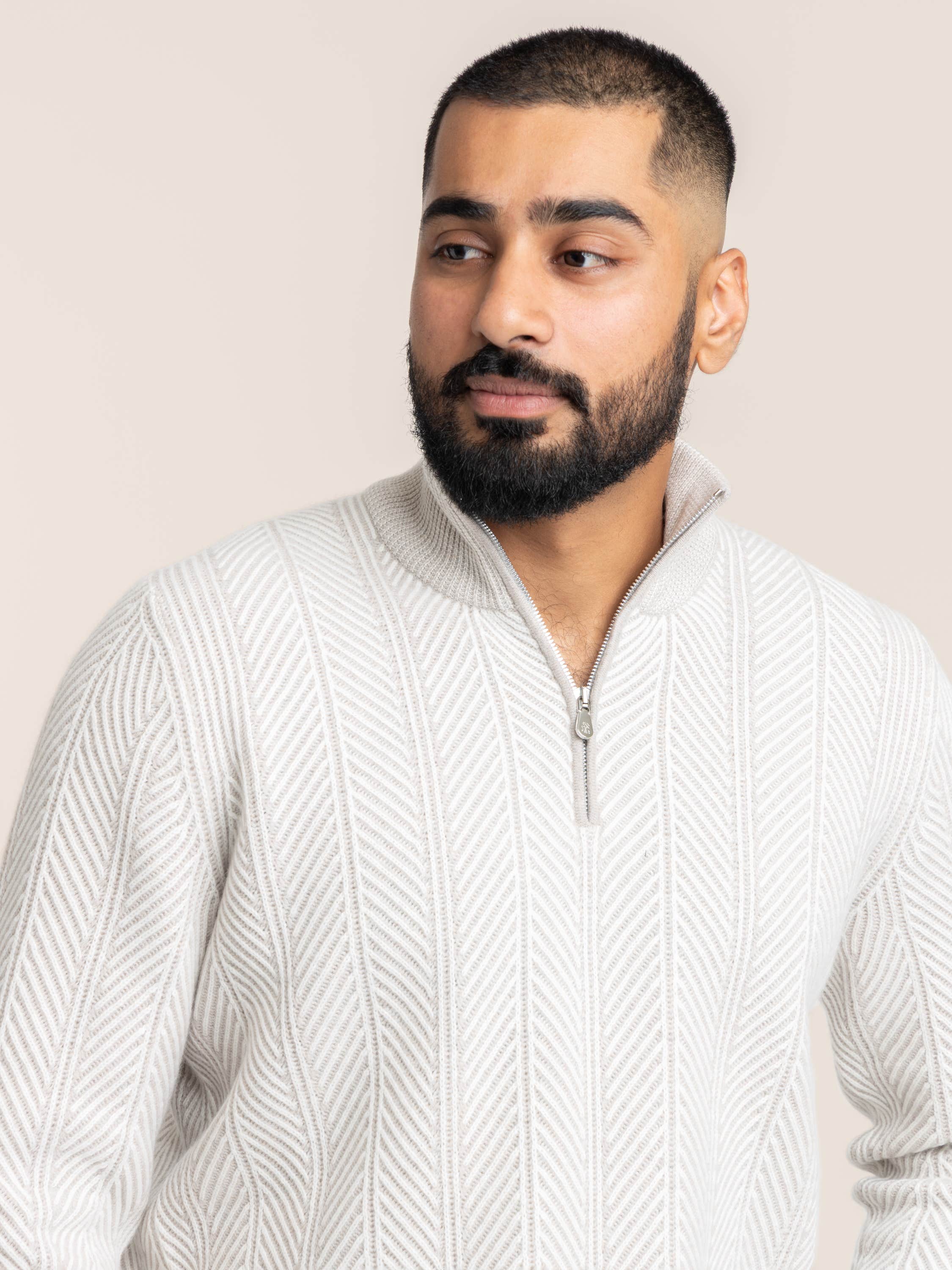 Cashmere Vanise Half Zip Chevron Sweater