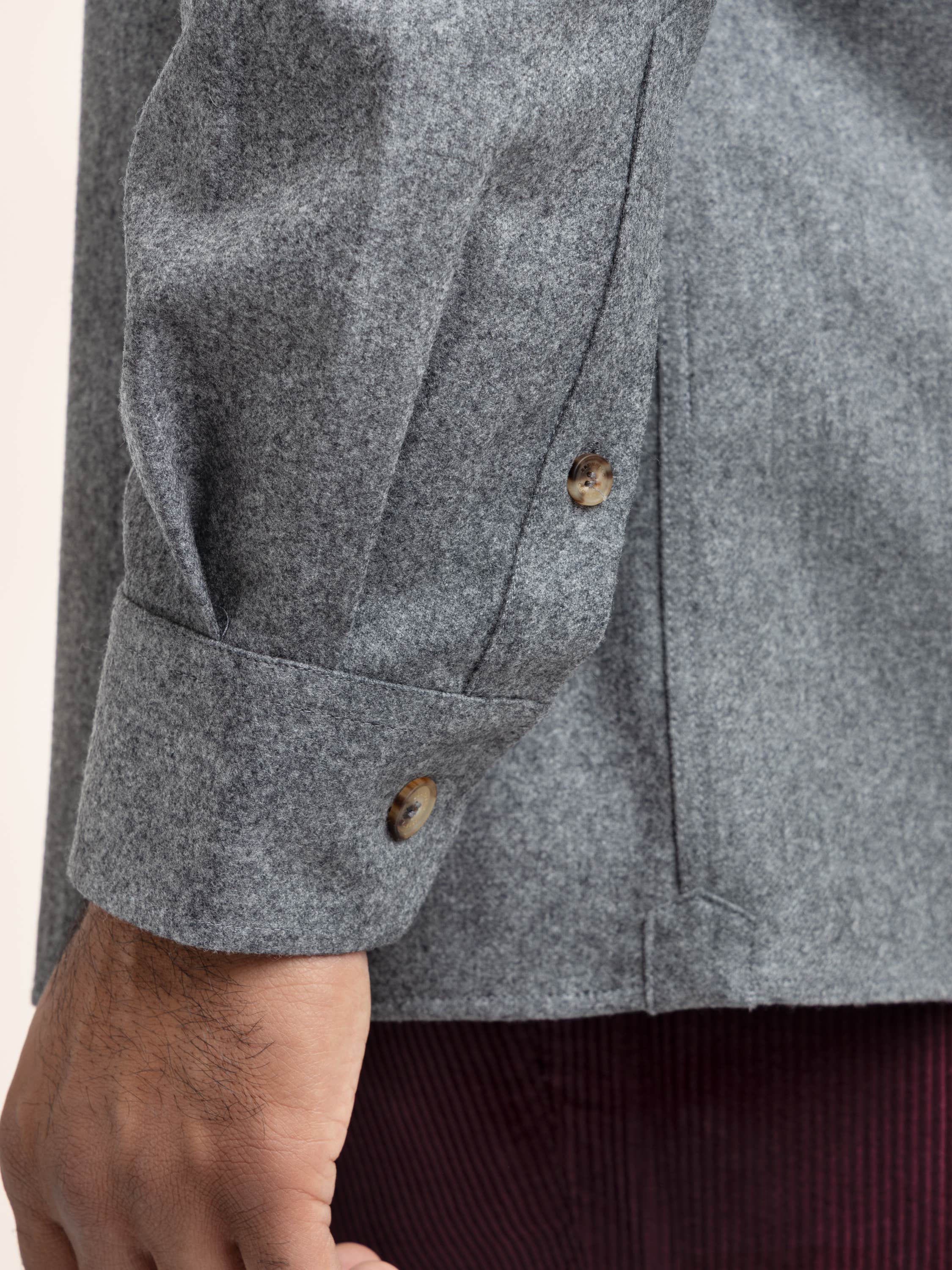 Dark Grey Wool Flannel Overshirt With Chest Pockets
