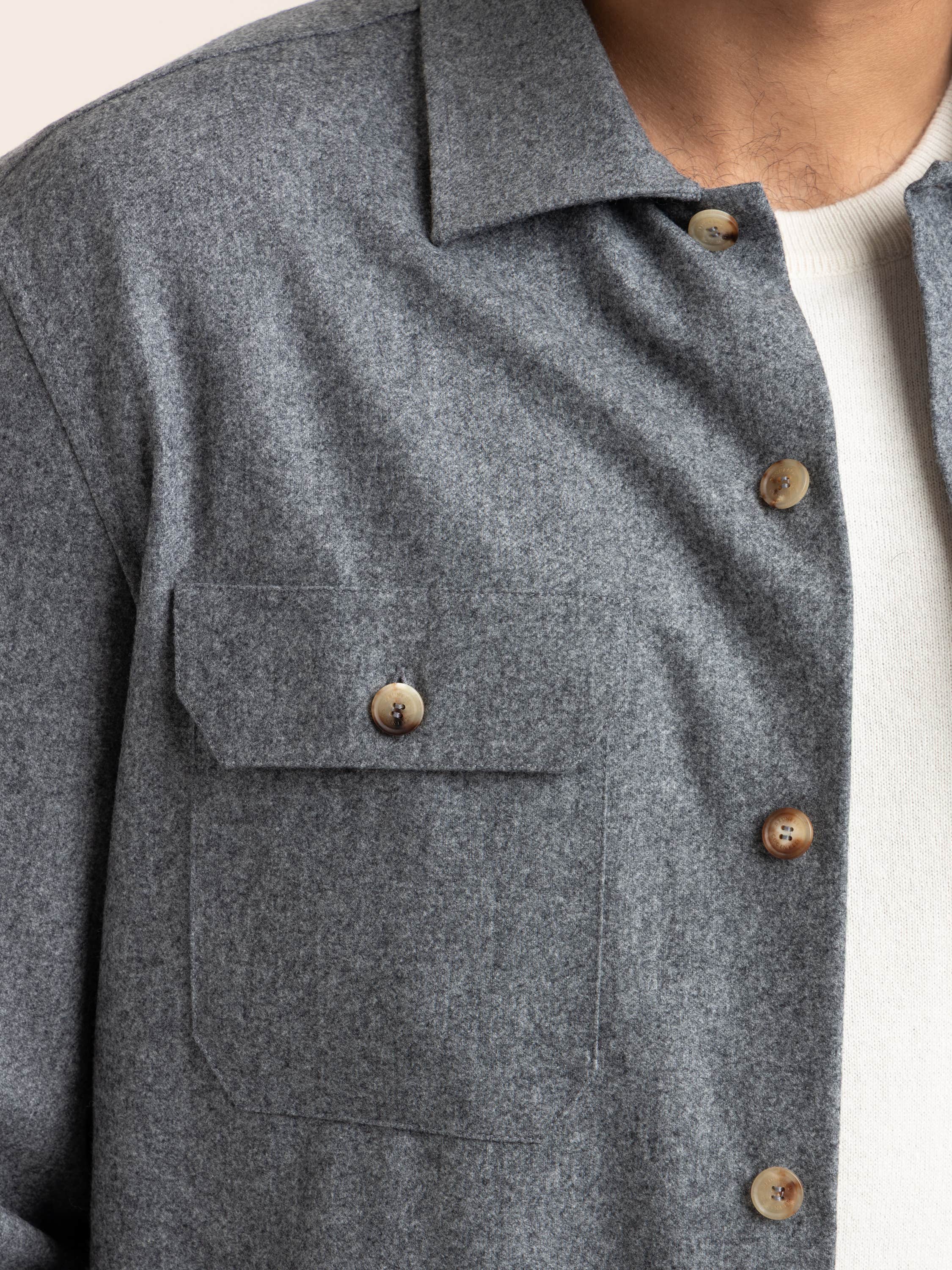 Dark Grey Wool Flannel Overshirt With Chest Pockets