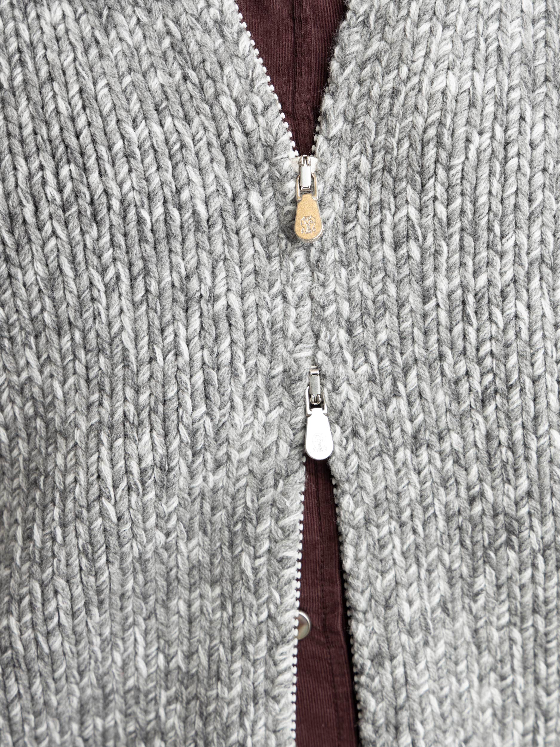 Grey Raglan-Sleeved Full Zip Knitted Cardigan