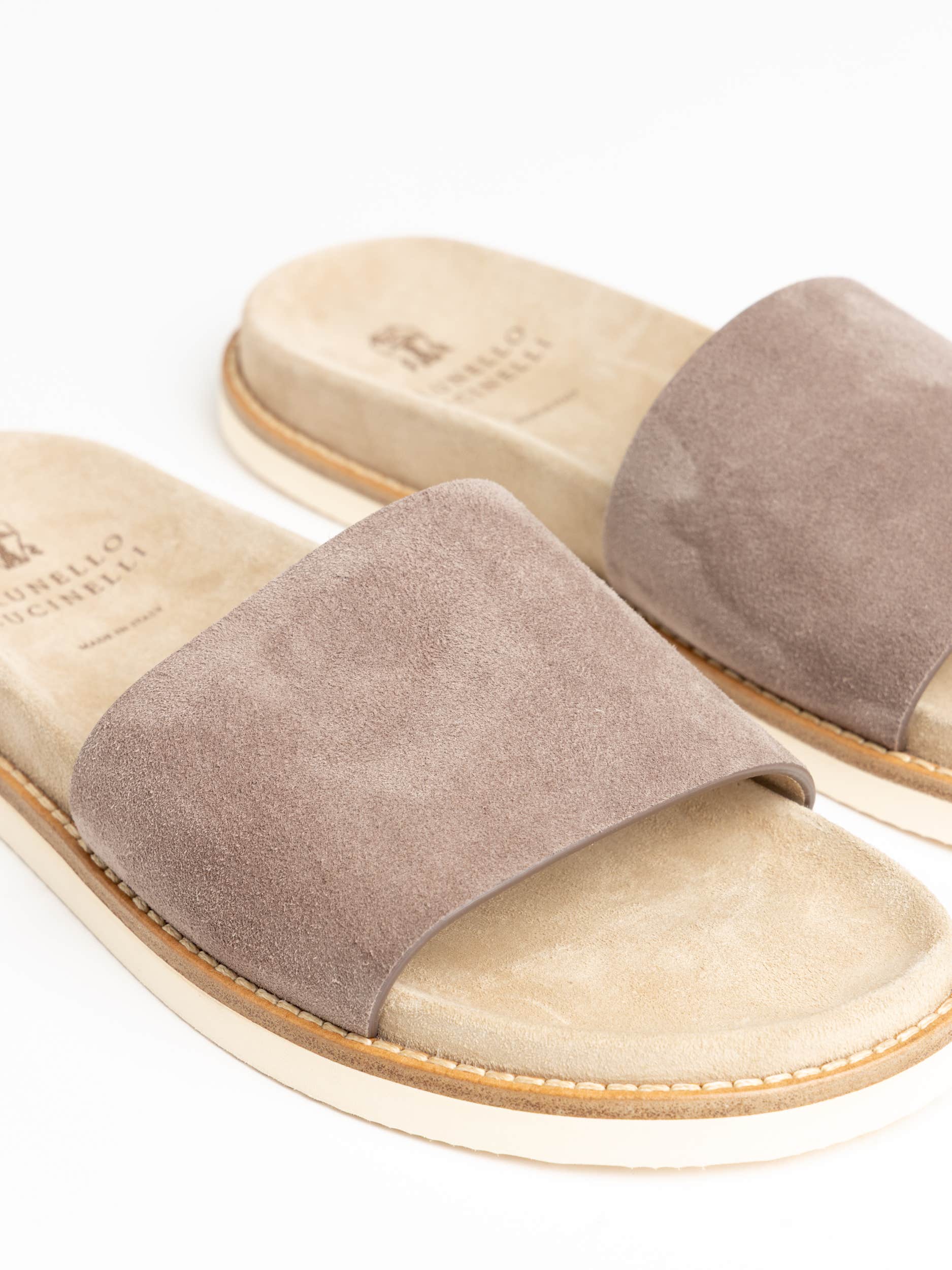 Grey Single-Strap Suede Slides