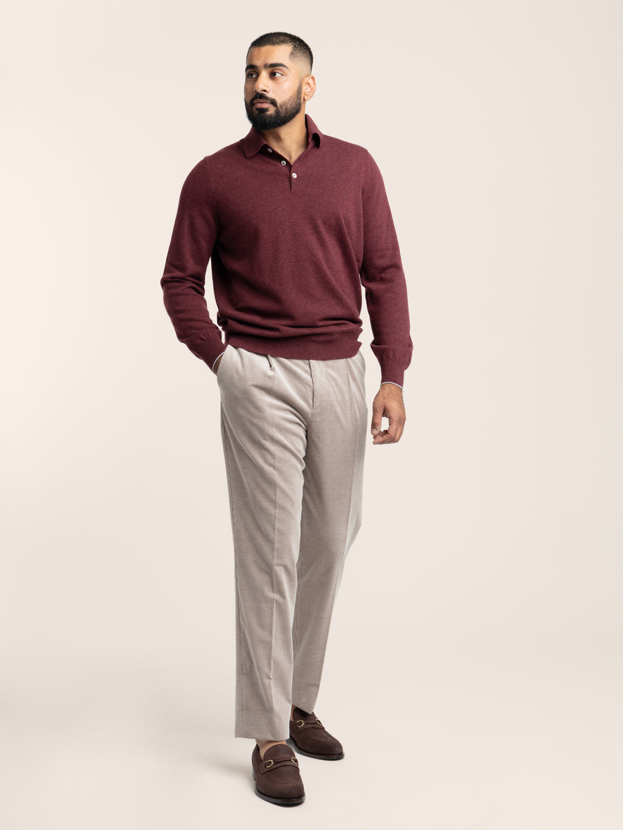ブルネロクチネリ 長袖ポロシャツ スリムフィット イタリア製 ボルドー M BRUNELLO CUCINELLI（ブルネロクチネリ） BRUNELLO CUCINELLI