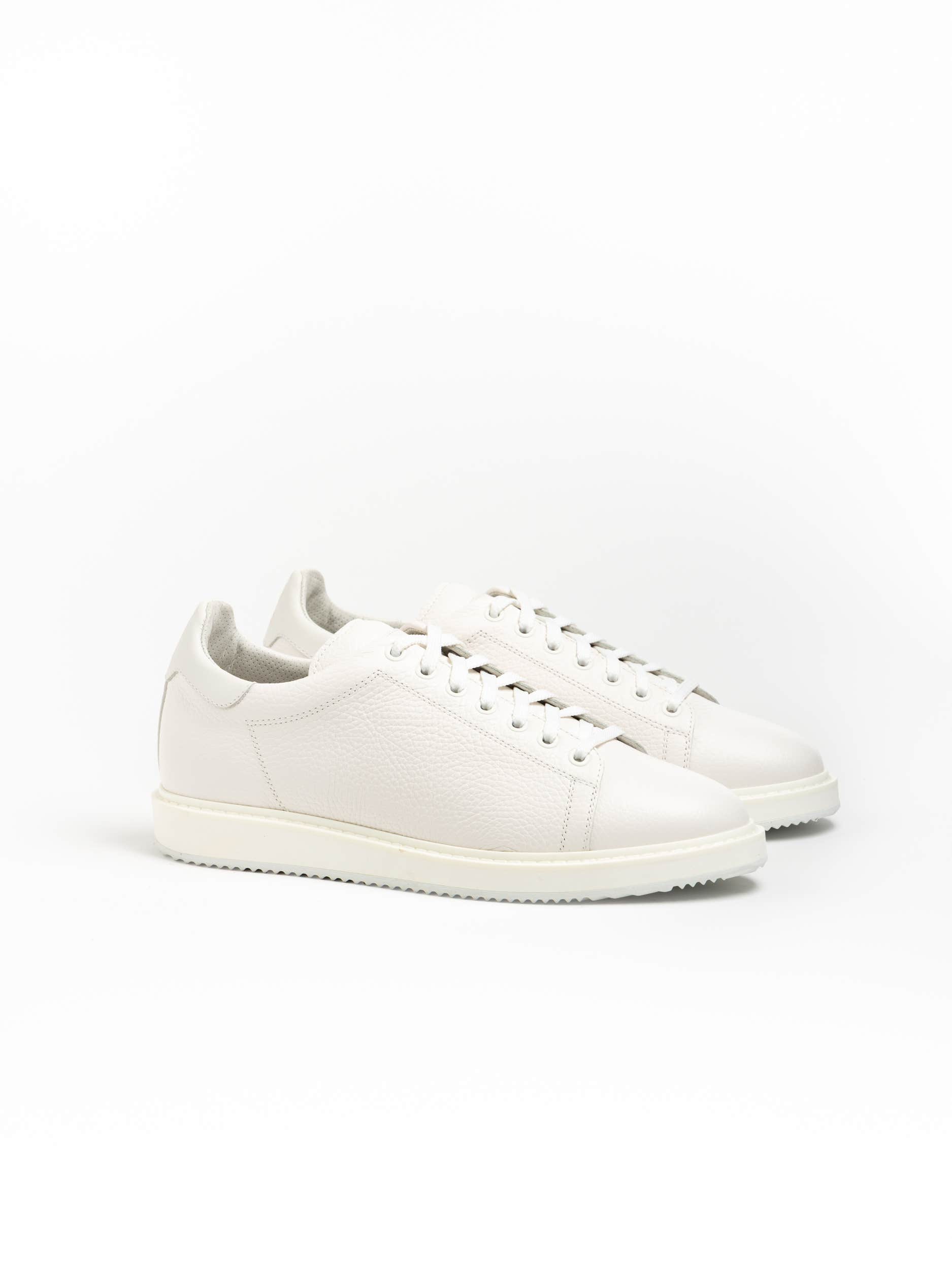 White Grained Calfskin Sneakers