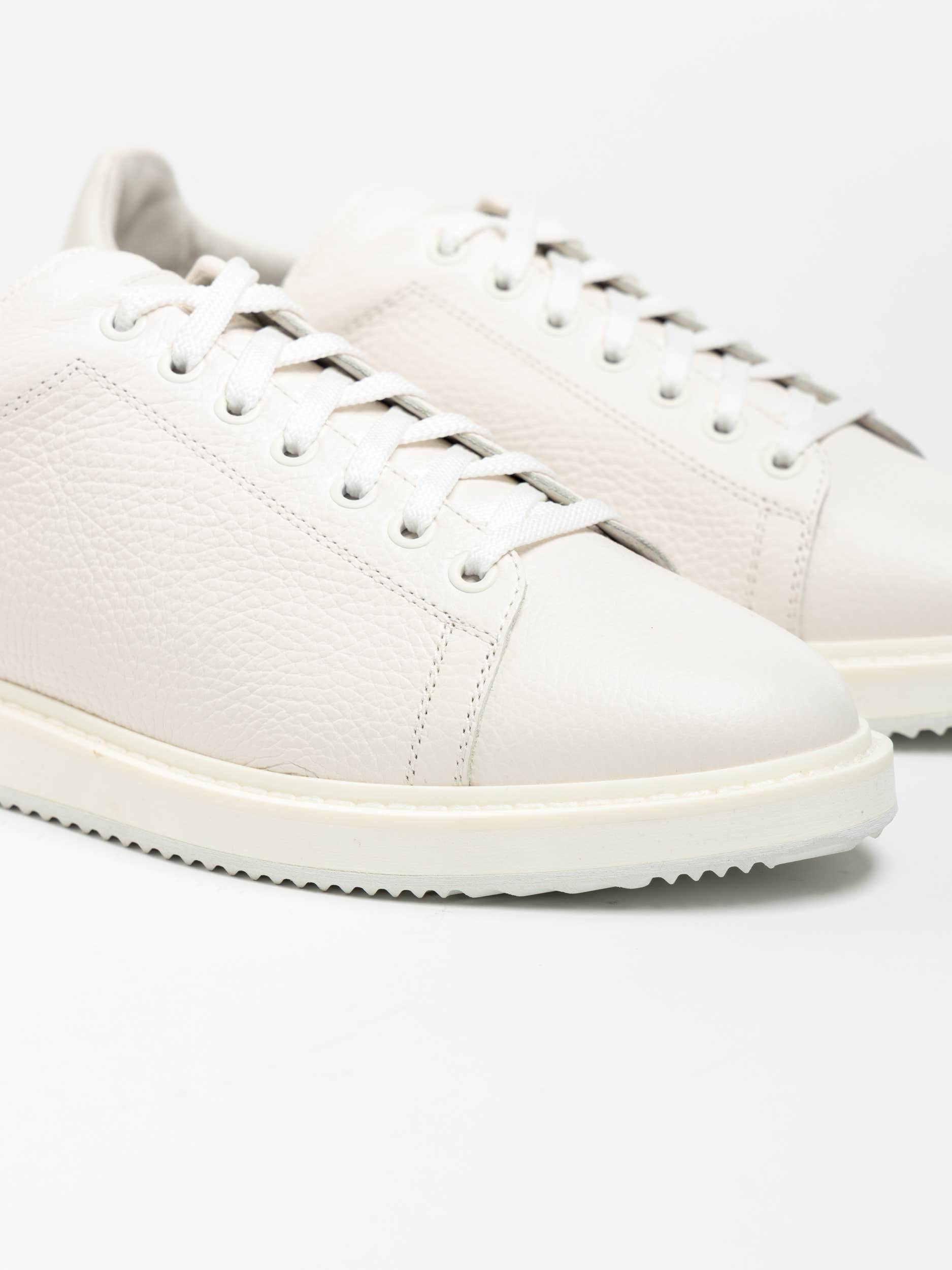 White Grained Calfskin Sneakers