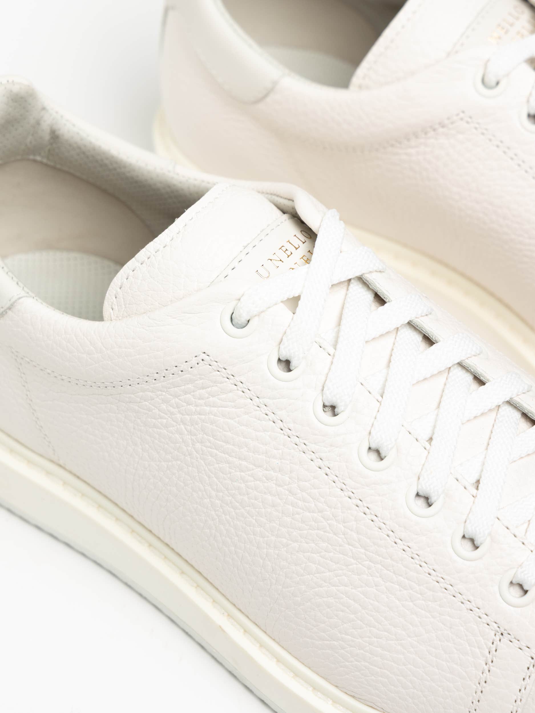 White Grained Calfskin Sneakers