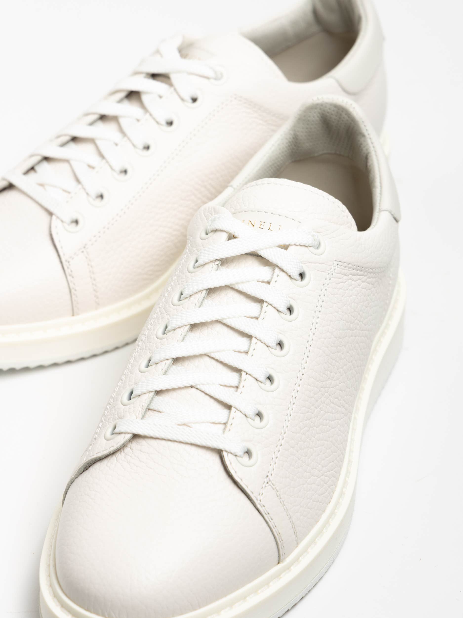 White Grained Calfskin Sneakers