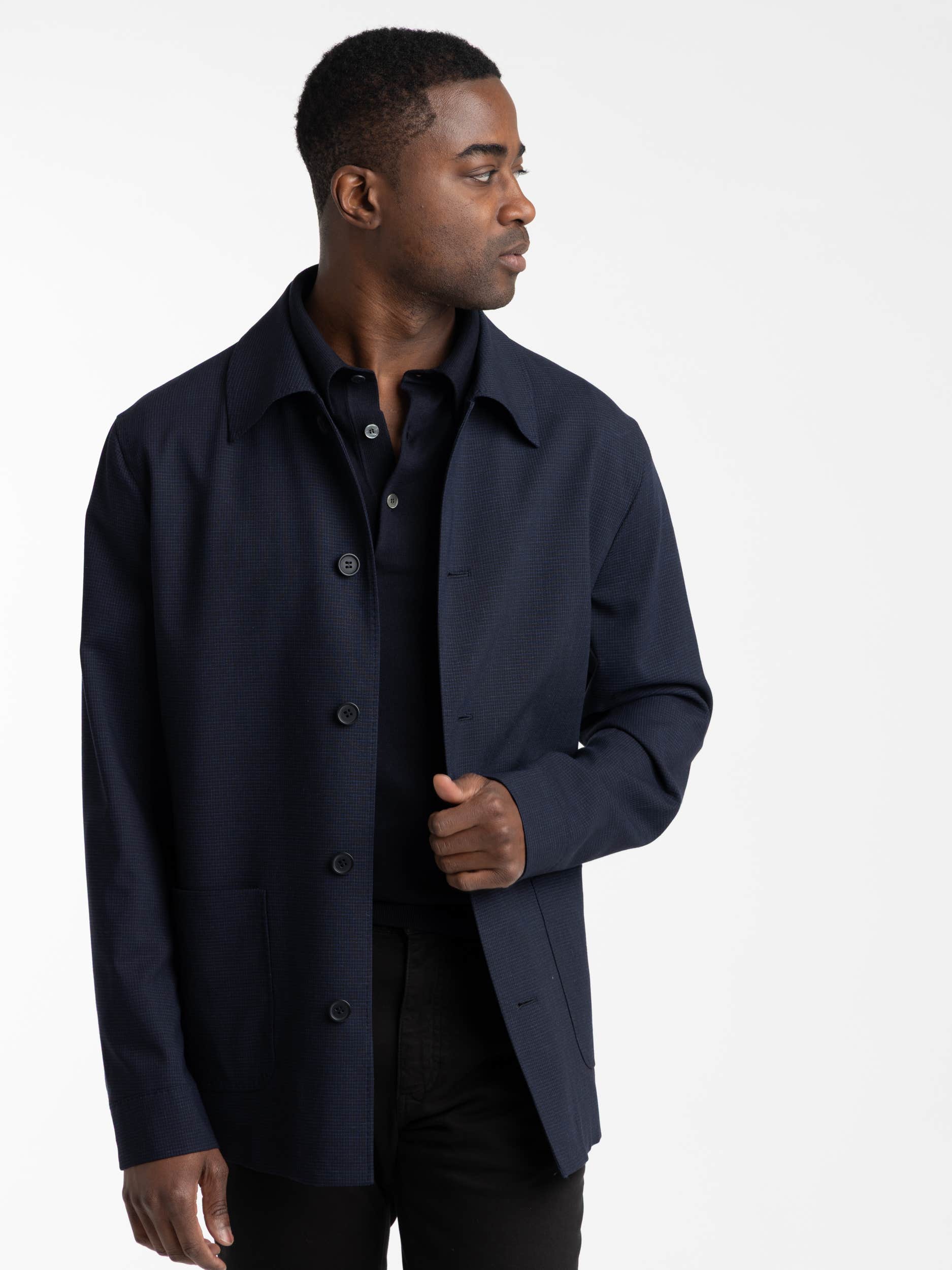 Blue Check Wool Tailored Overshirt