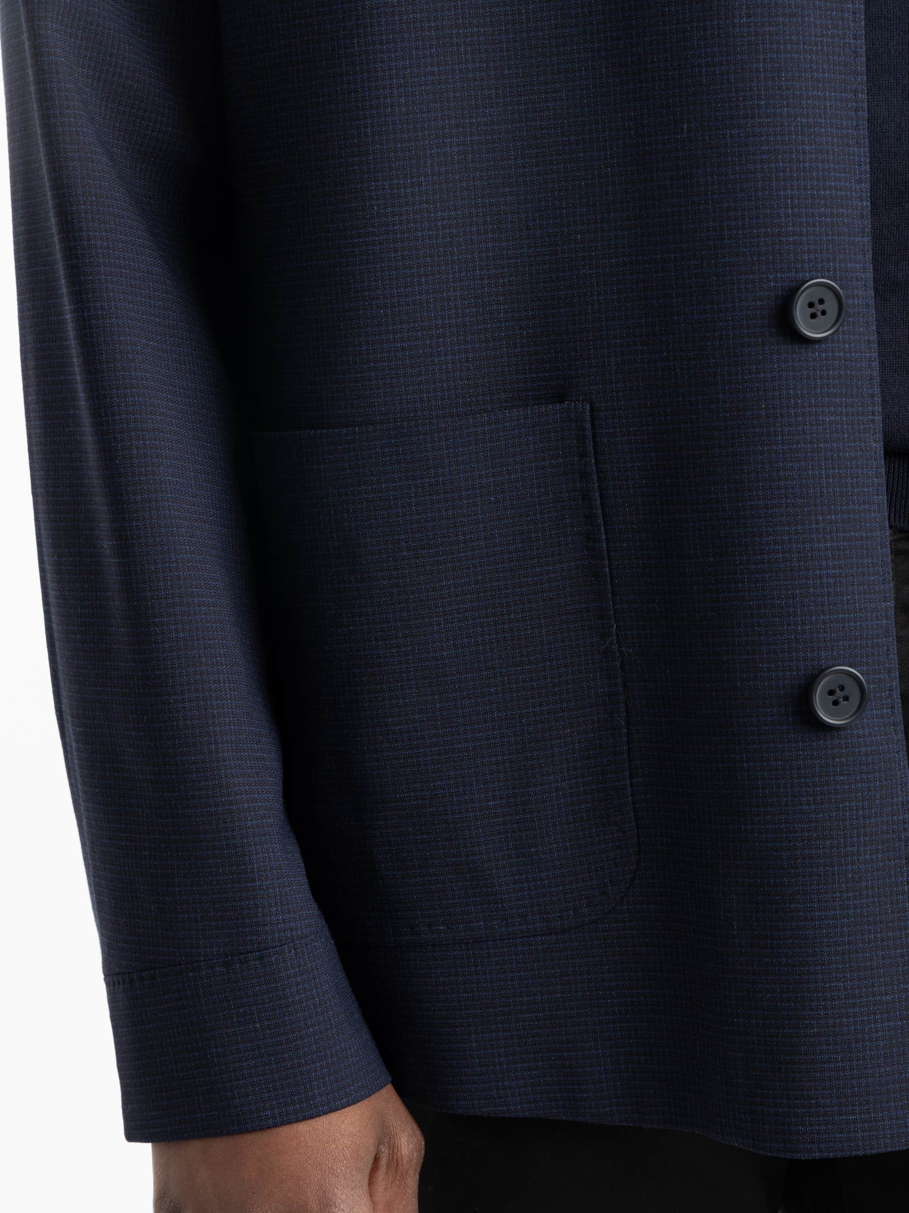 Blue Check Wool Tailored Overshirt