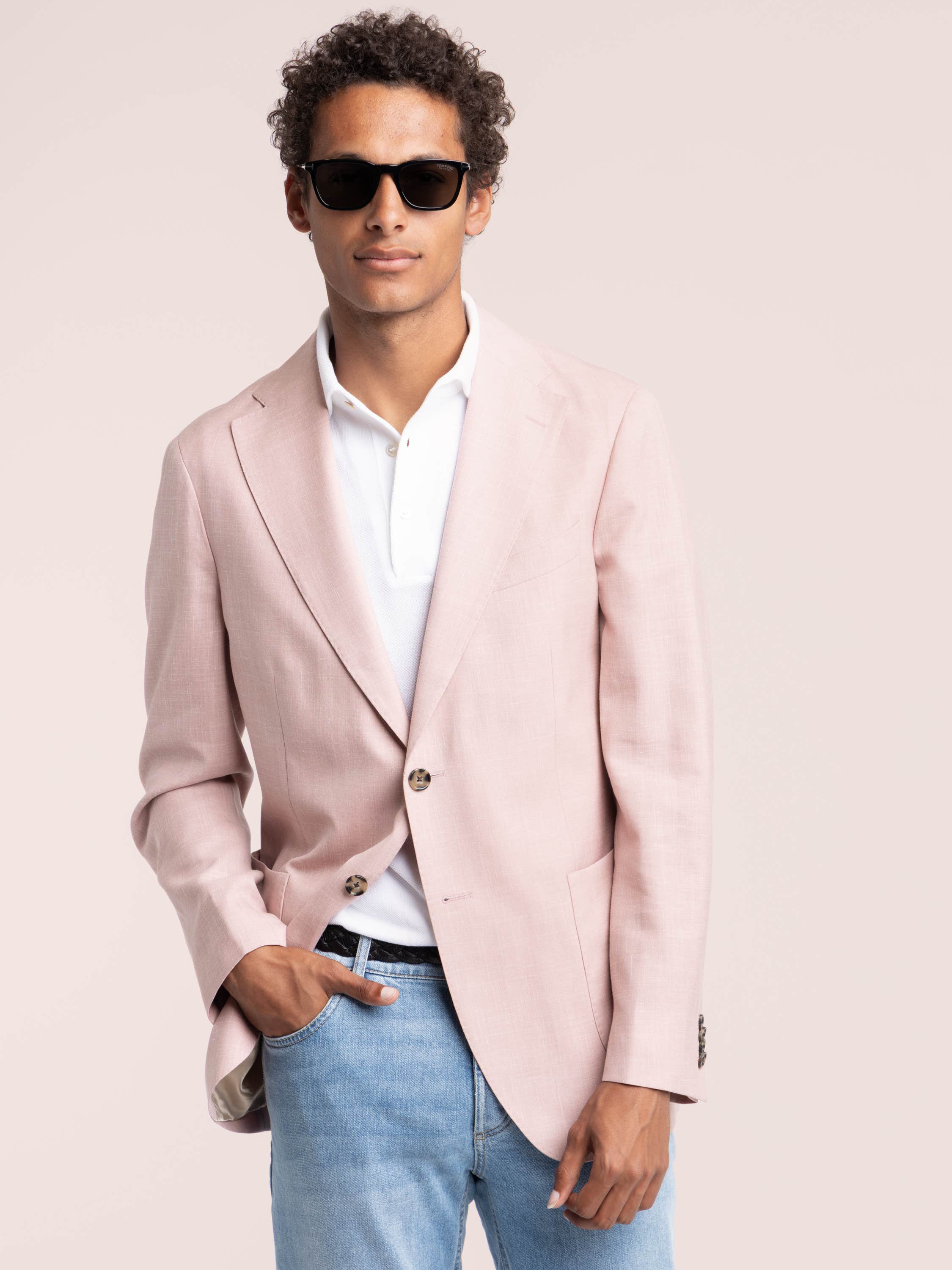 Pink Wool-Silk-Linen Blend Sport Jacket