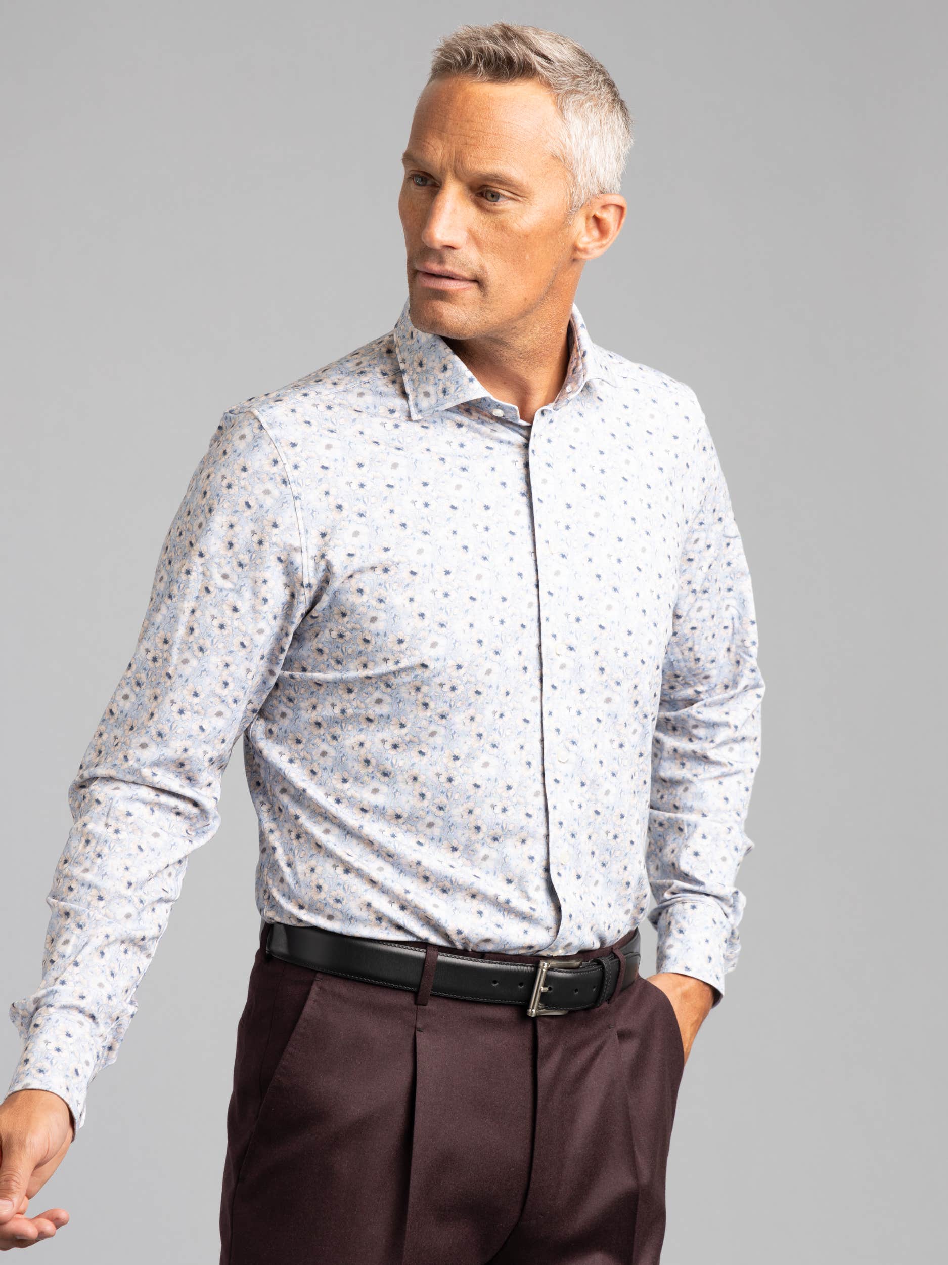 Blue Floral Print Dress Shirt