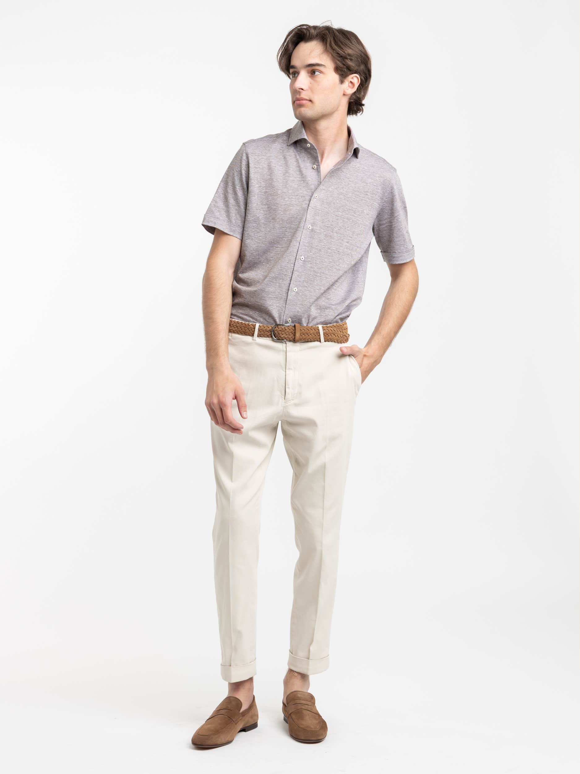 Brown Cotton Jersey Short Sleeve Shirt
