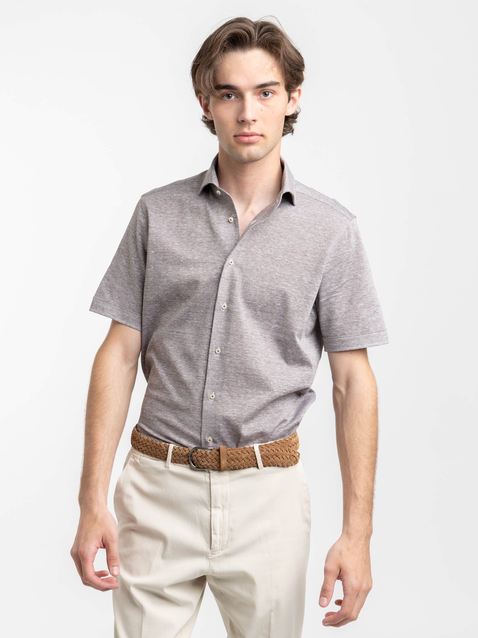 Brown Cotton Jersey Short Sleeve Shirt