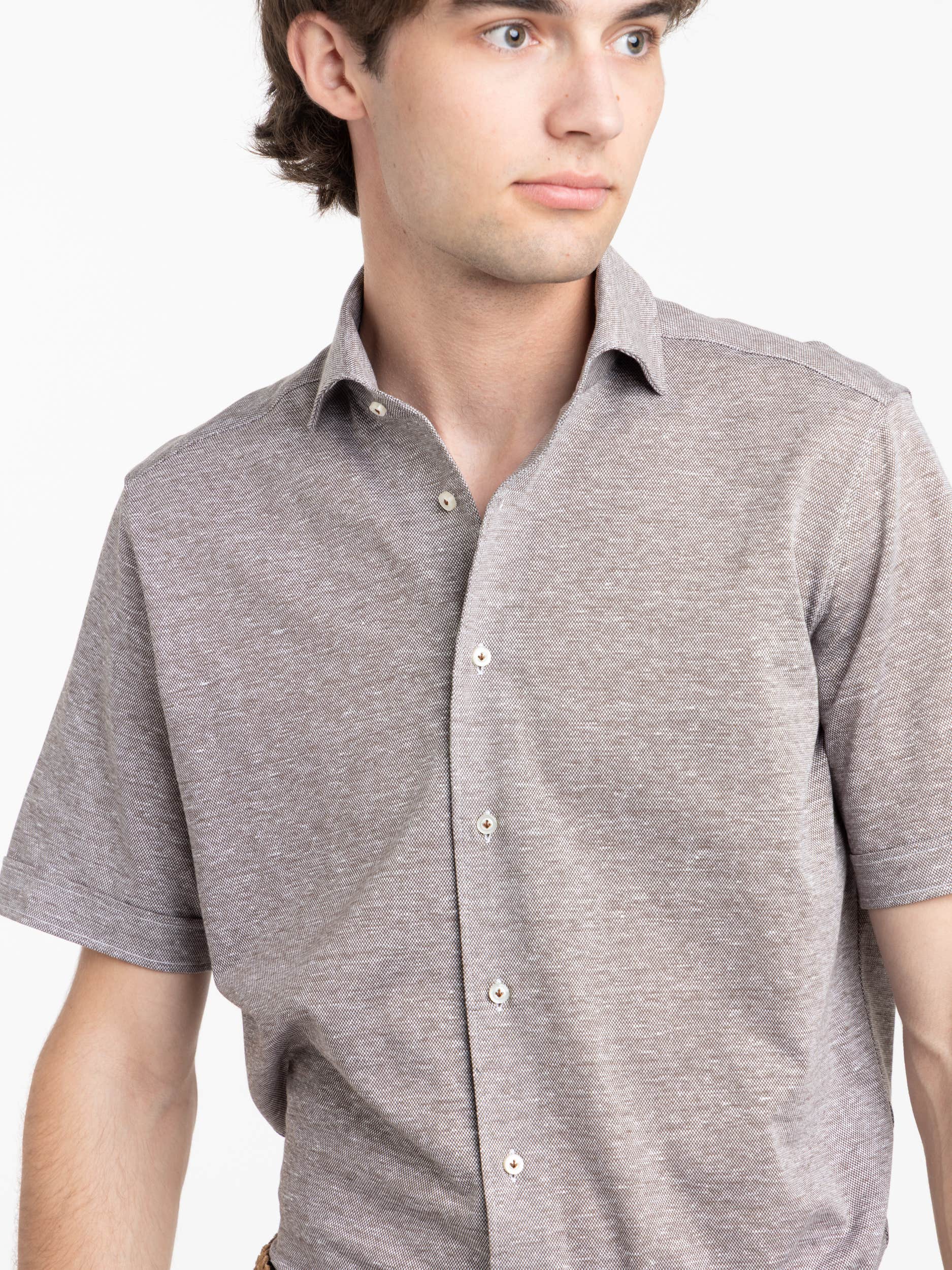 Brown Cotton Jersey Short Sleeve Shirt