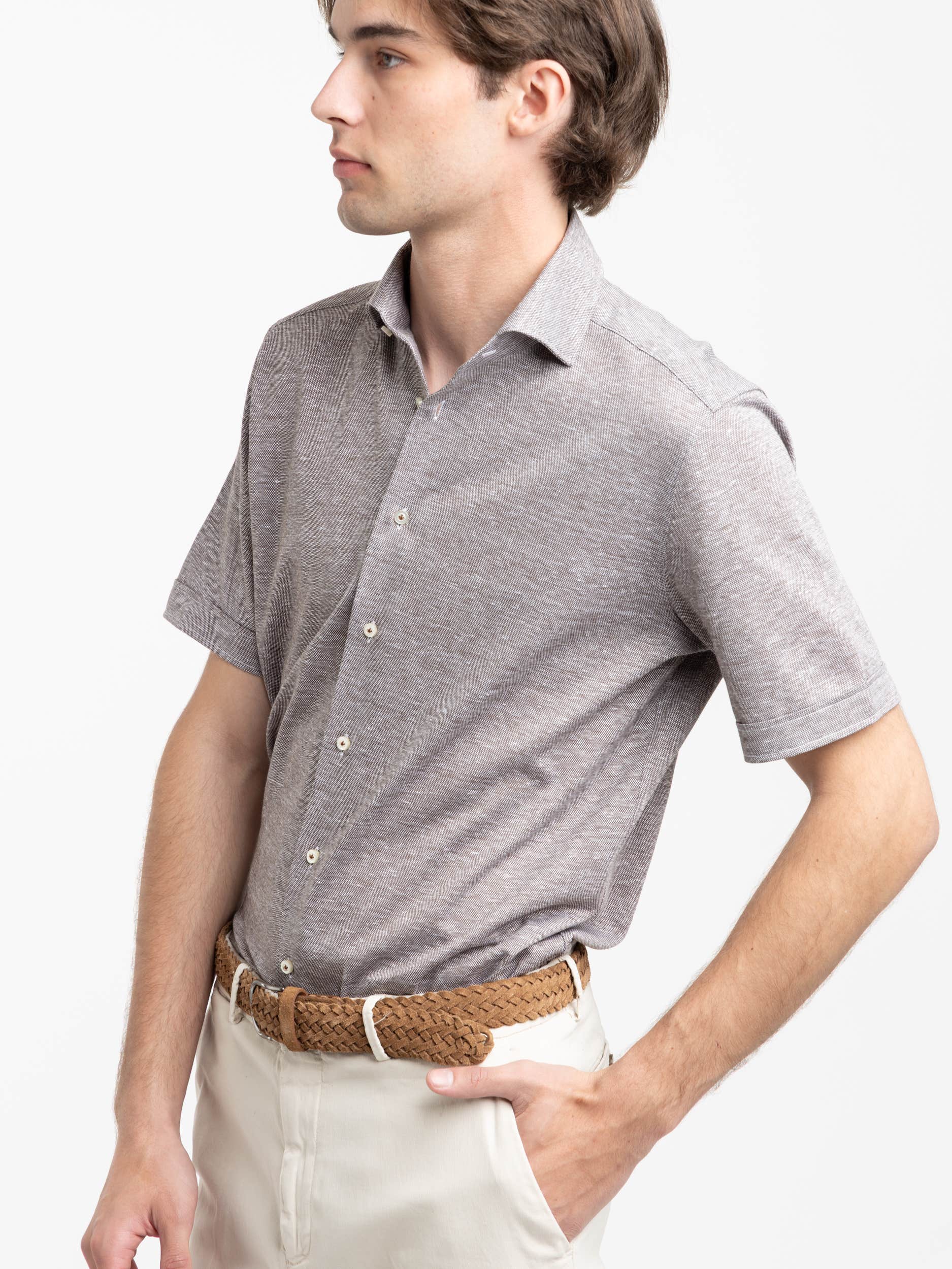 Brown Cotton Jersey Short Sleeve Shirt
