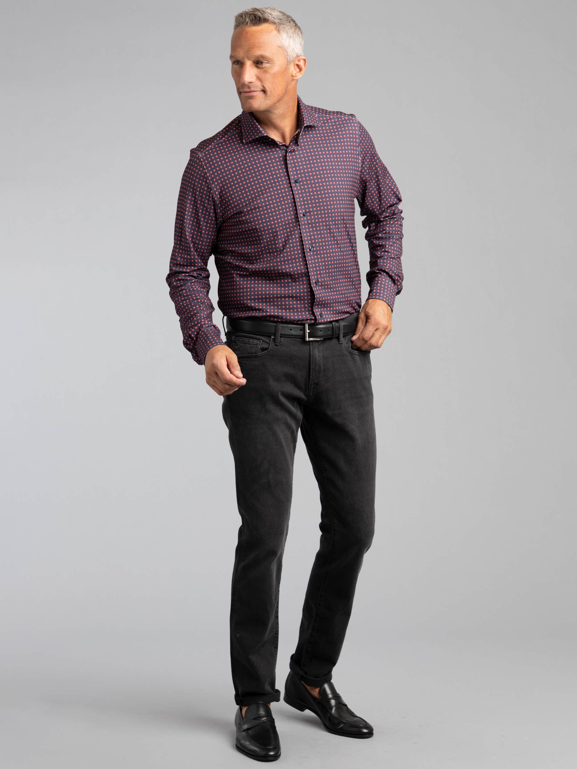 Navy/Red Patterned Dress Shirt