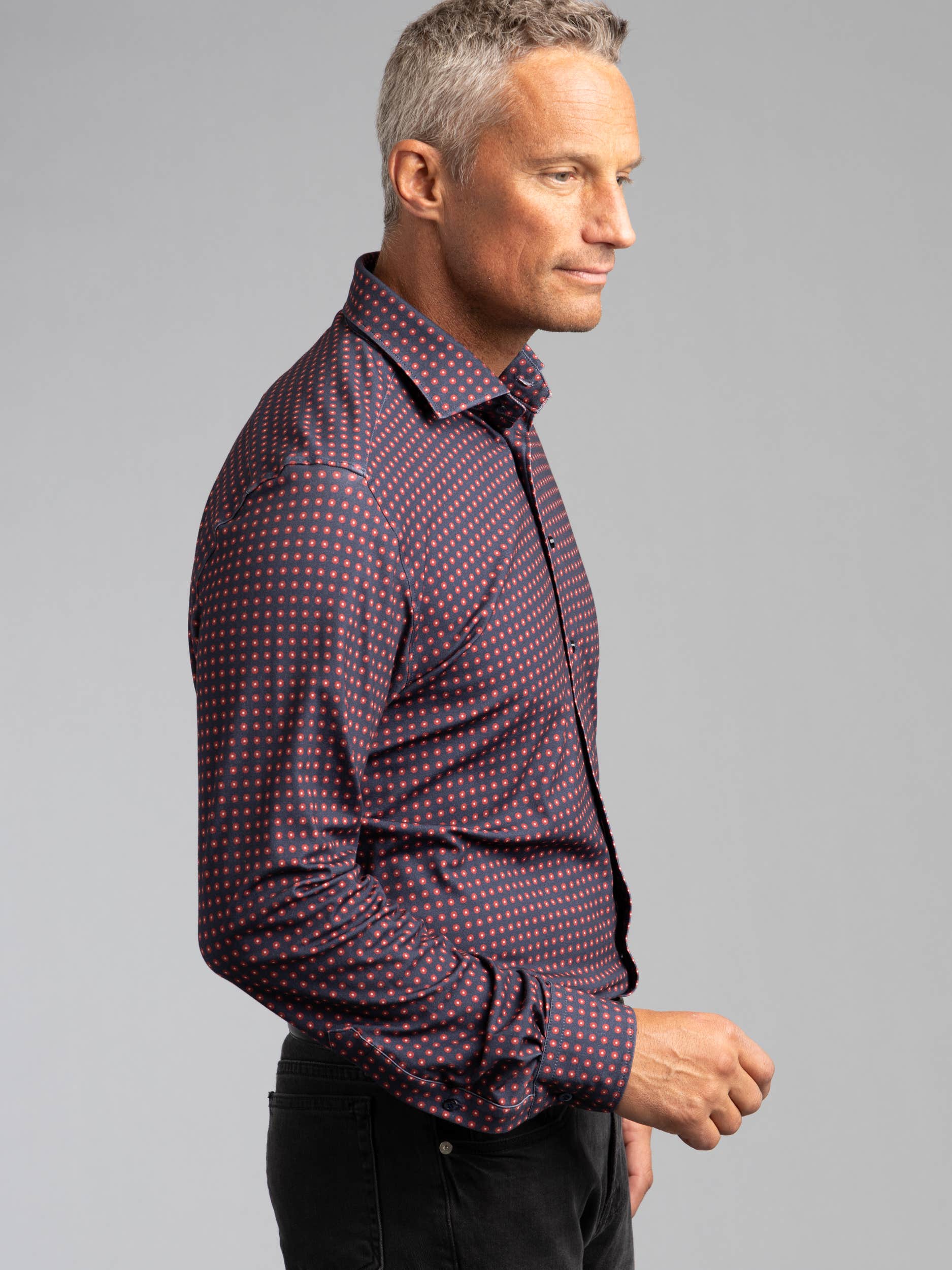 Navy/Red Patterned Dress Shirt