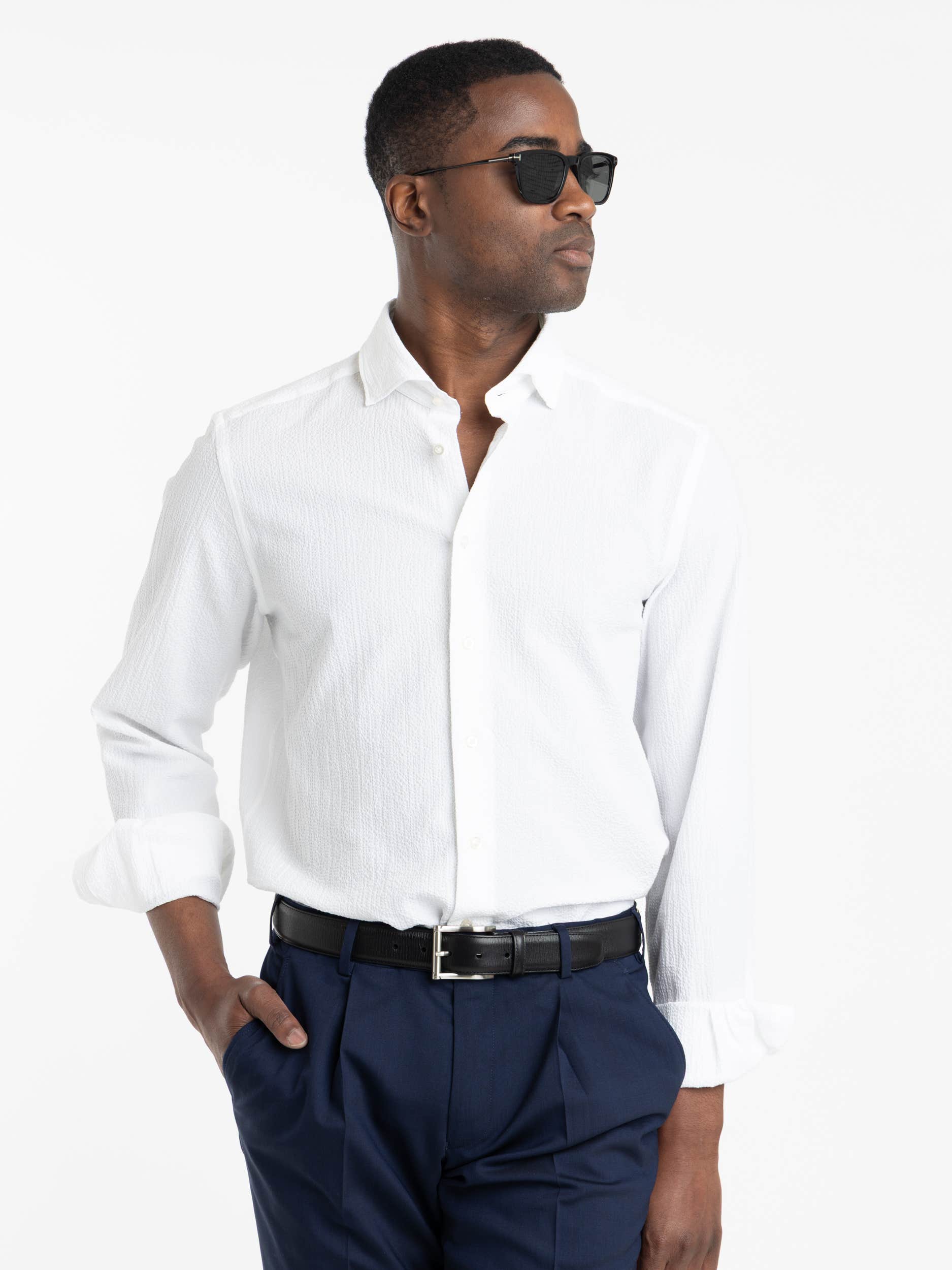 White Seersucker Dress Shirt