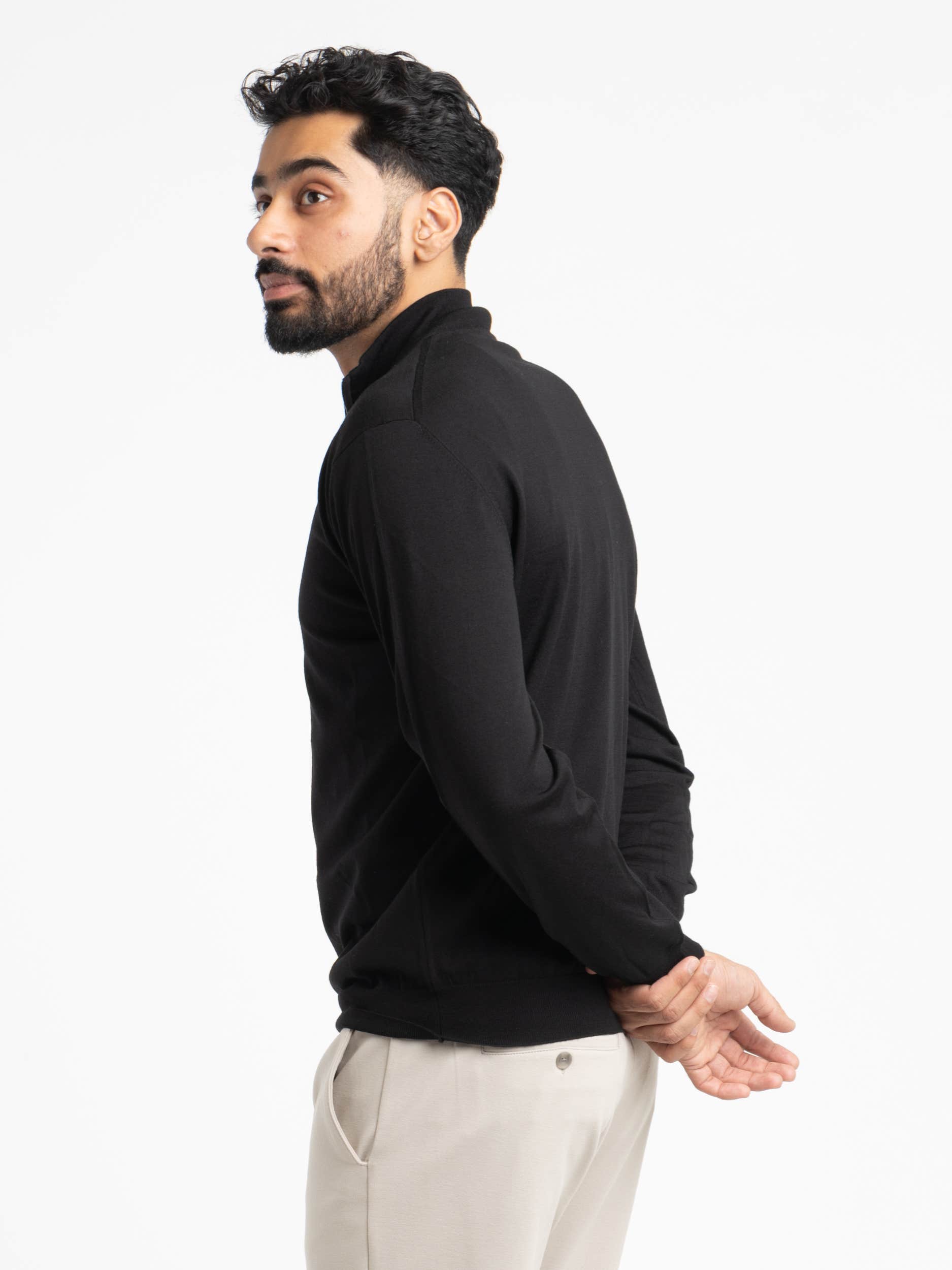 Black Lightweight Wool Quarterzip Sweater